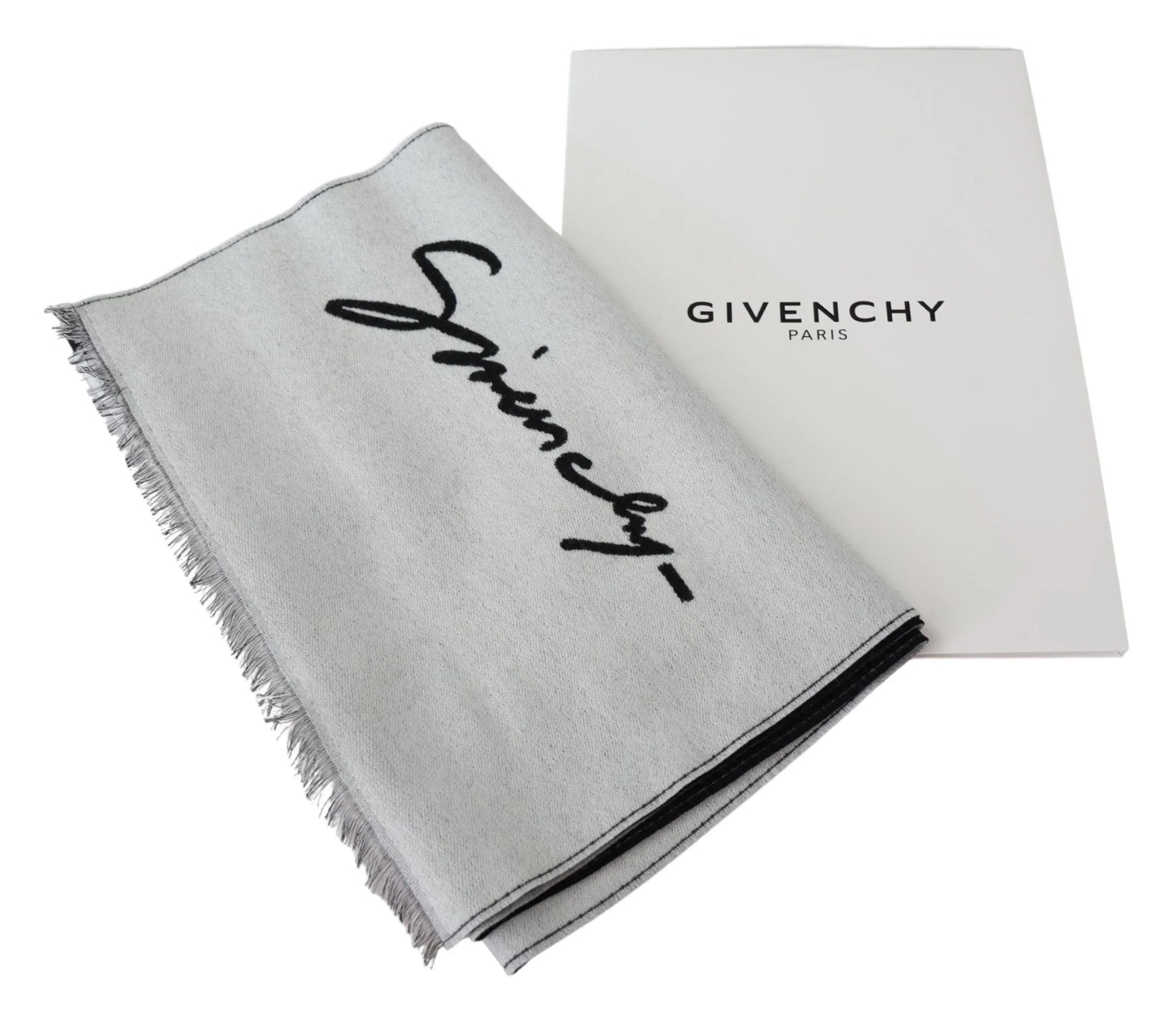 Givenchy Schwarz Weiß Wolle Unisex Winter Warm Schal Wickelschal