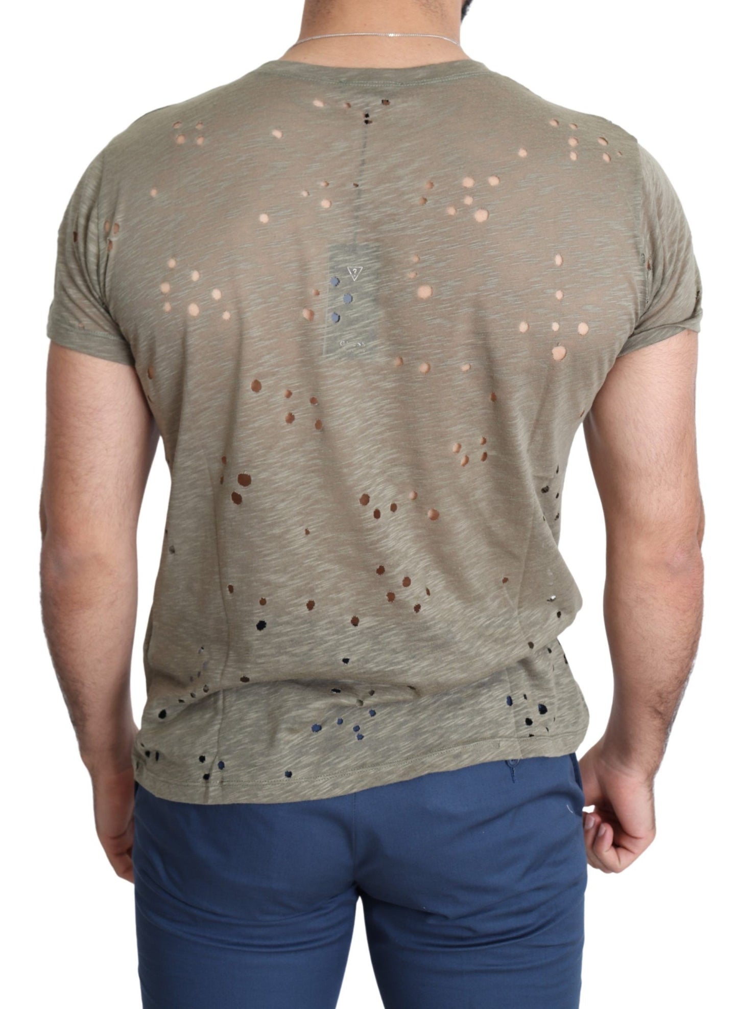 Guess – Lässiges, perforiertes T-Shirt aus Baumwollstretch mit Logo-Print für Herren in Braun