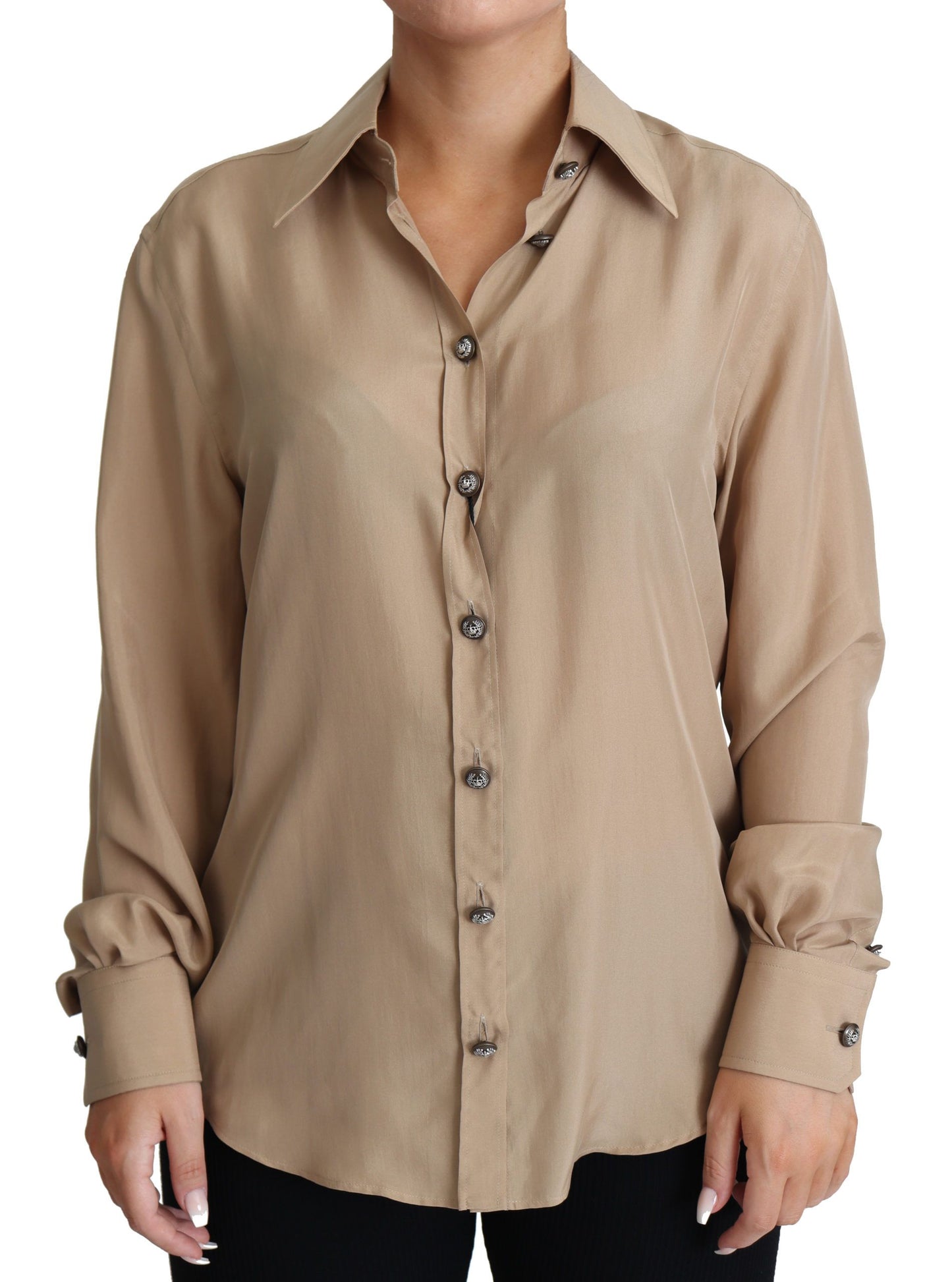 Chemise en soie beige Dolce & Gabbana avec boutons décoratifs