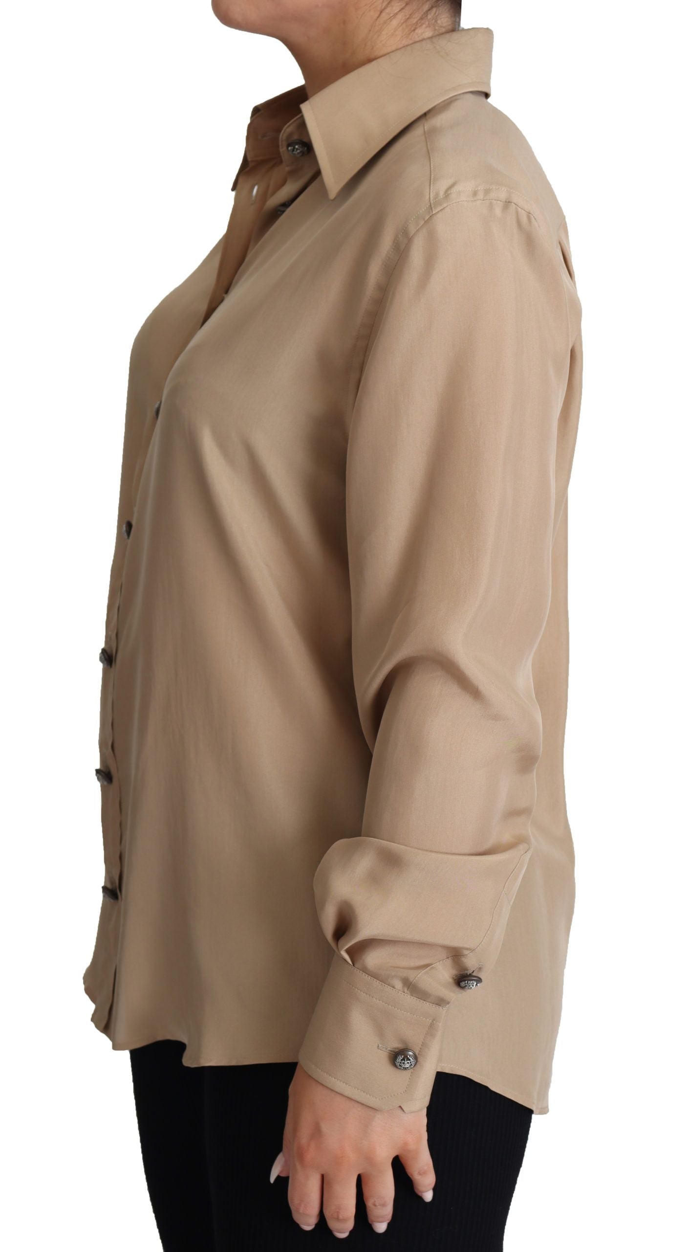 Chemise en soie beige Dolce & Gabbana avec boutons décoratifs