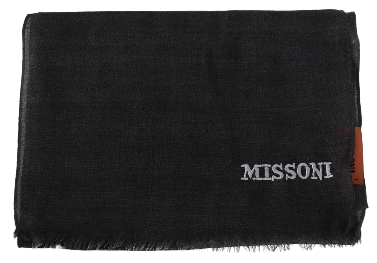 Écharpe unisexe en laine grise Missoni avec logo et franges