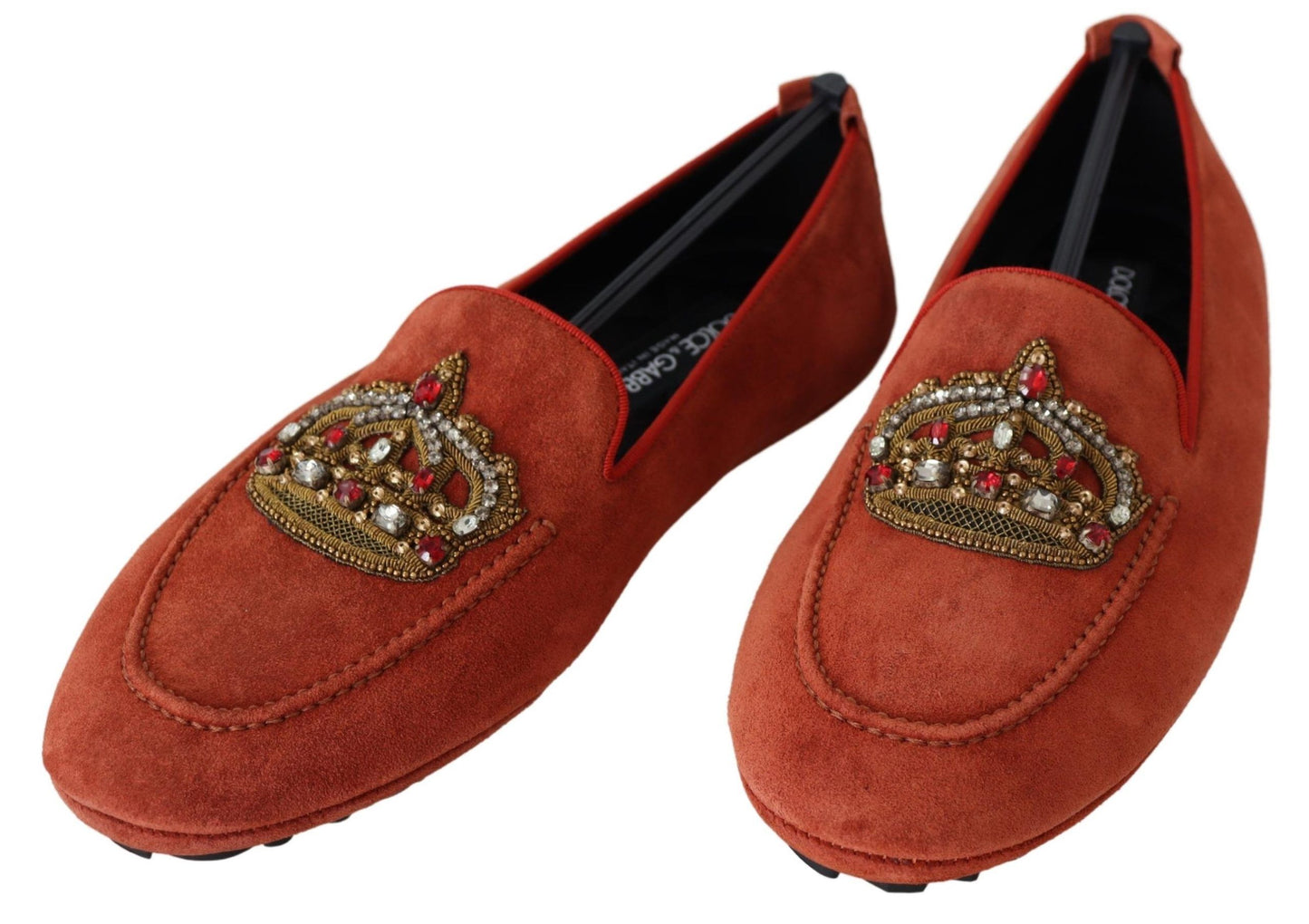 Mocassins Dolce & Gabbana en cuir orange avec couronne en cristal