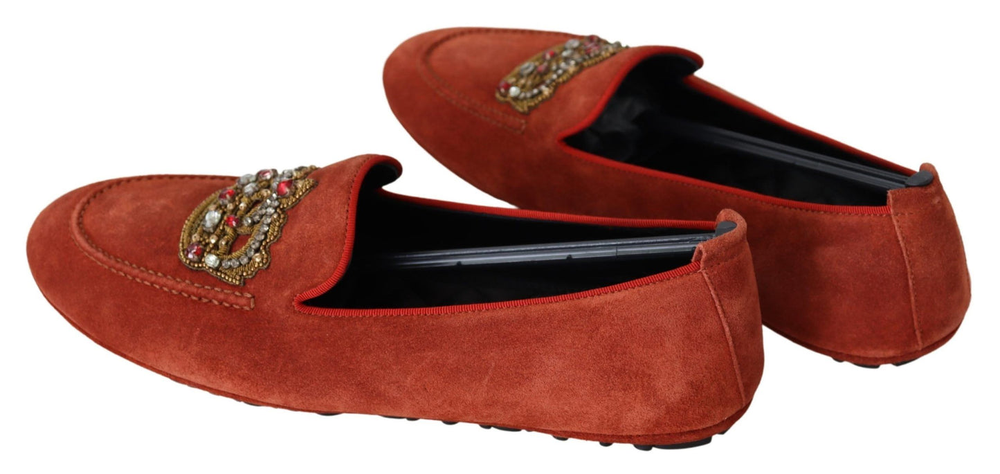 Mocassins Dolce & Gabbana en cuir orange avec couronne en cristal
