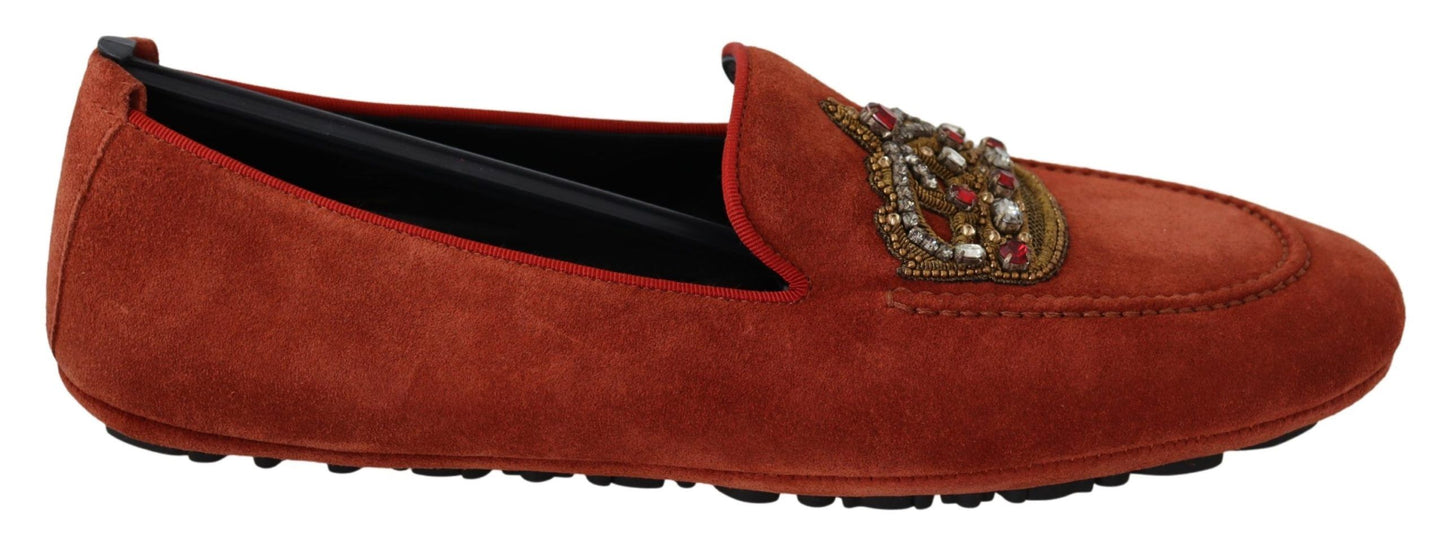 Mocassins Dolce & Gabbana en cuir orange avec couronne en cristal