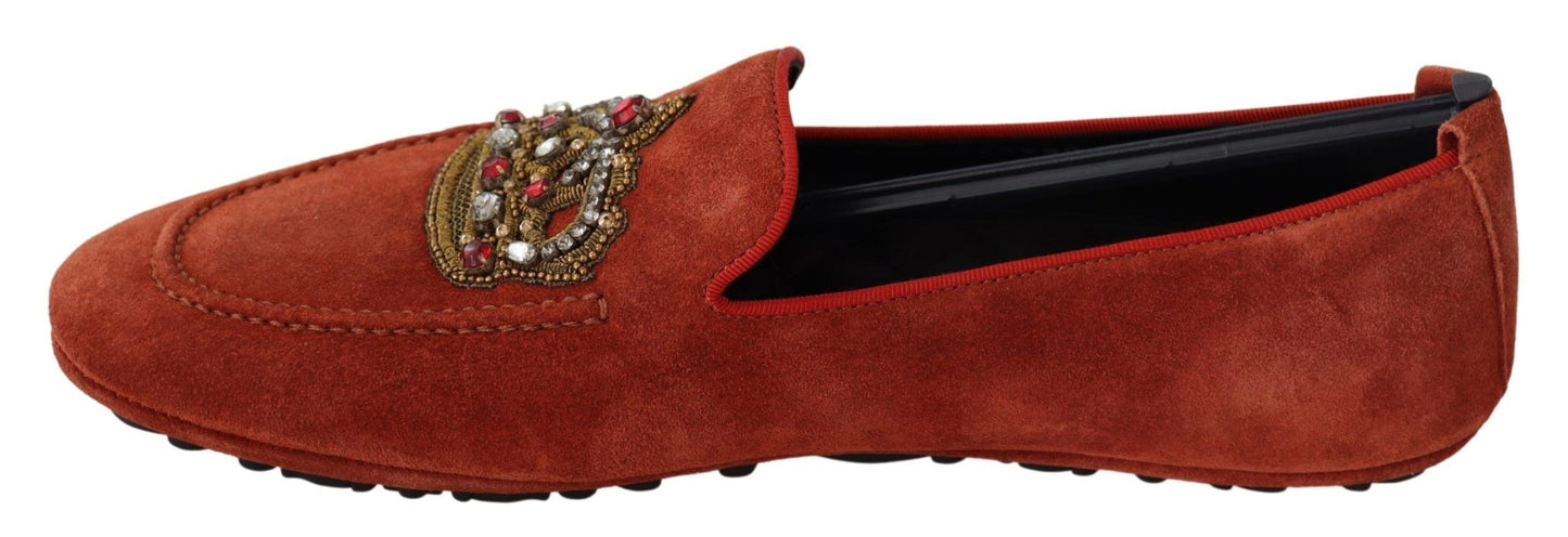 Mocassins Dolce & Gabbana en cuir orange avec couronne en cristal