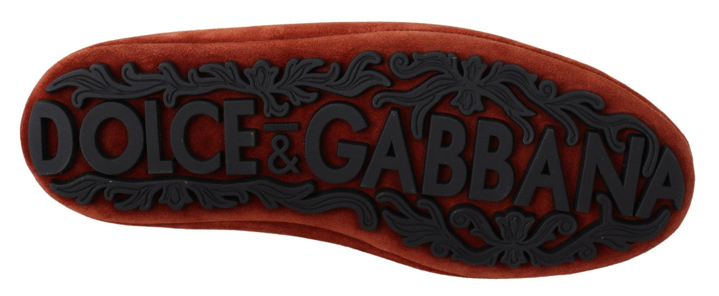 Mocassins Dolce & Gabbana en cuir orange avec couronne en cristal
