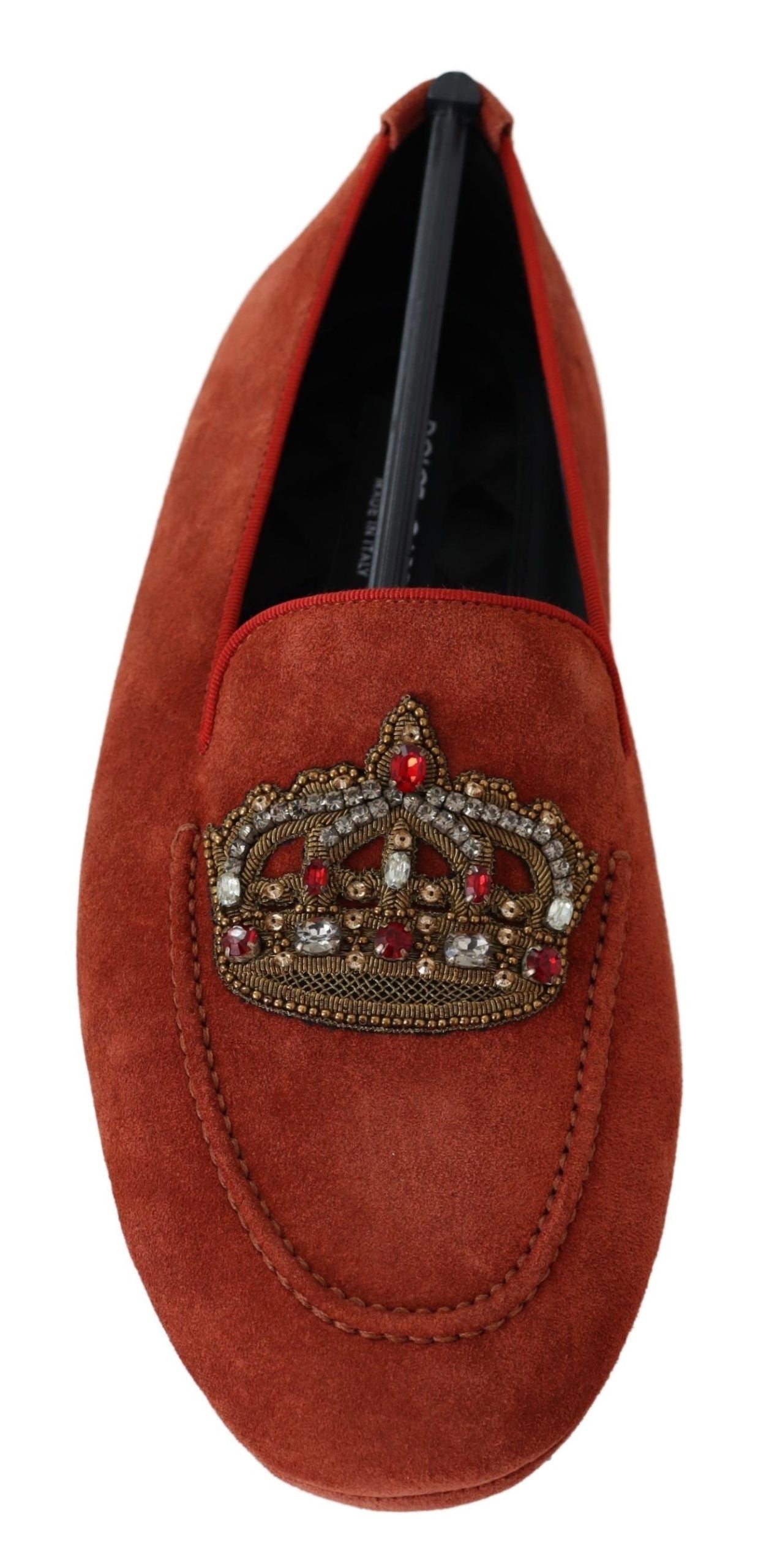 Mocassins Dolce & Gabbana en cuir orange avec couronne en cristal