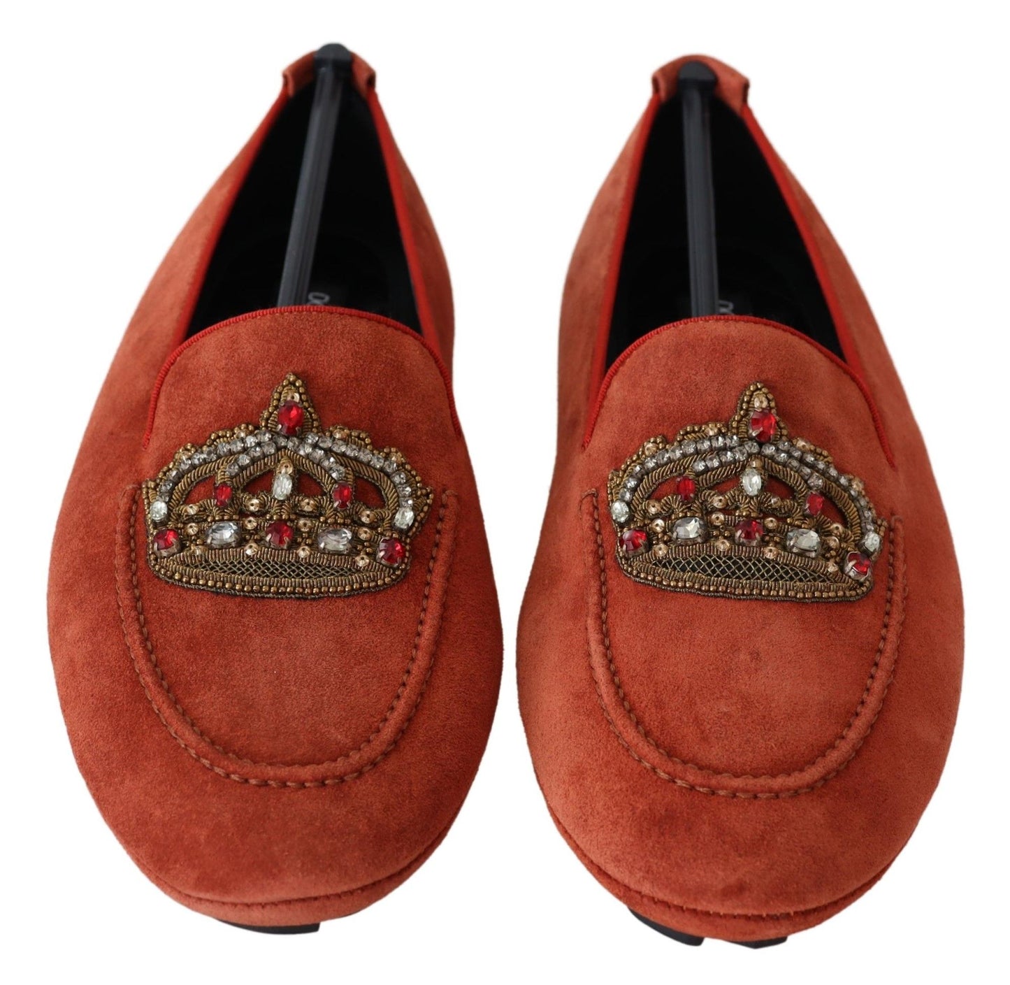 Mocassins Dolce & Gabbana en cuir orange avec couronne en cristal