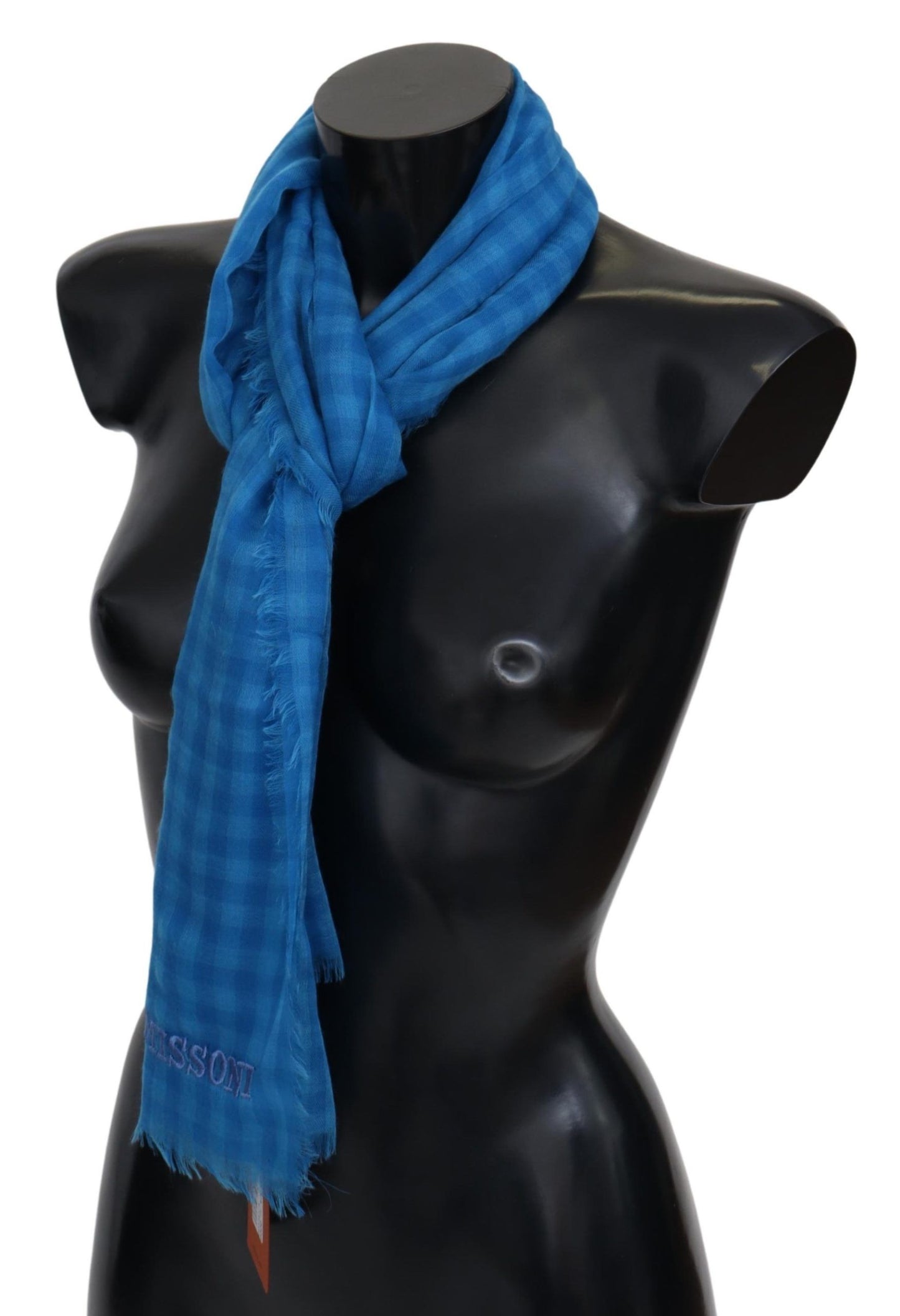 Missoni Blau karierter Unisex-Wickelschal aus Kaschmir mit Fransen