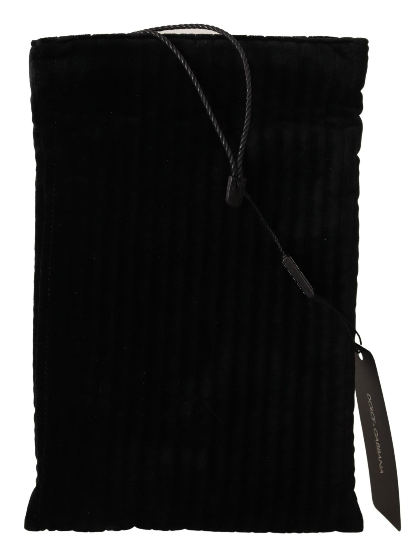 Sac pochette matelassé en velours noir Dolce & Gabbana avec cordon de serrage et logo