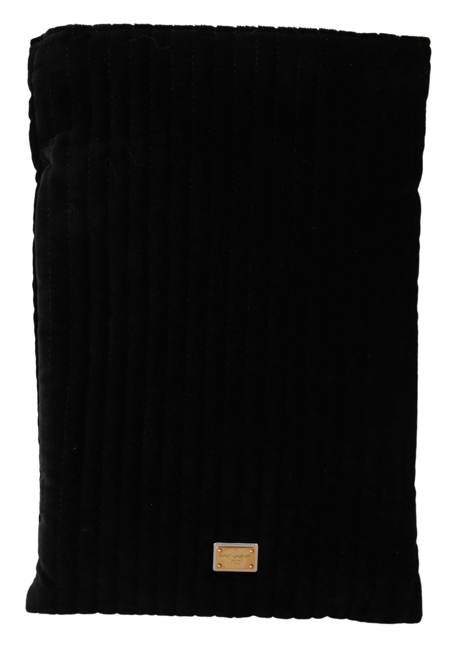 Sac pochette matelassé en velours noir Dolce & Gabbana avec cordon de serrage et logo