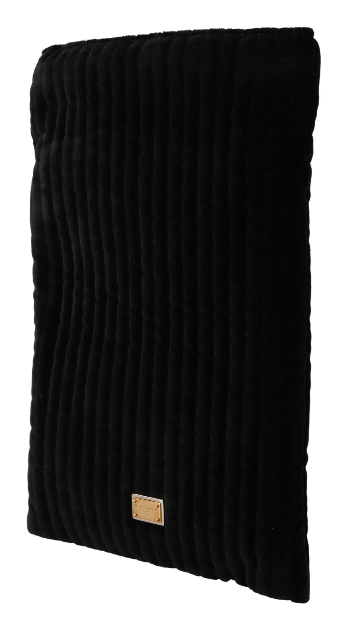 Sac pochette matelassé en velours noir Dolce & Gabbana avec cordon de serrage et logo