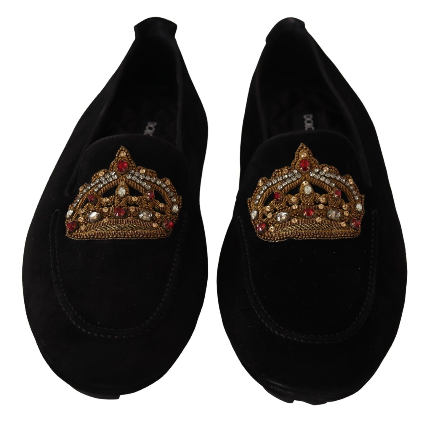 Mocassins Dolce & Gabbana en cuir noir avec couronne dorée et cristaux