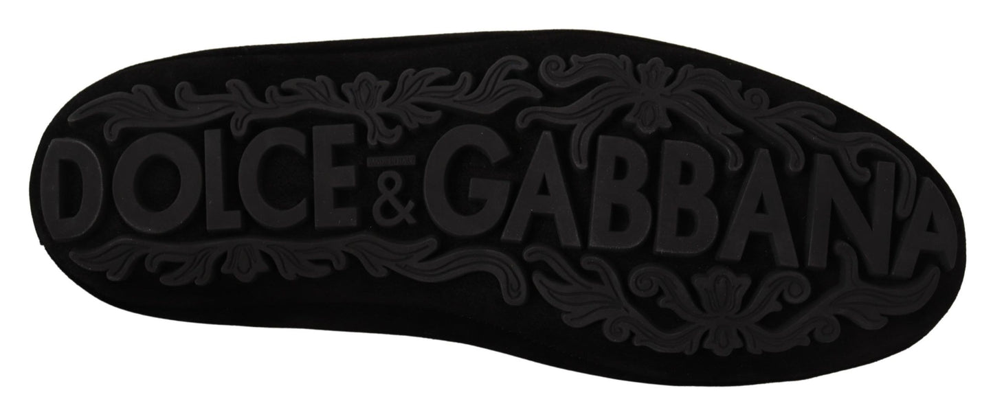 Mocassins Dolce & Gabbana en cuir noir avec couronne dorée et cristaux
