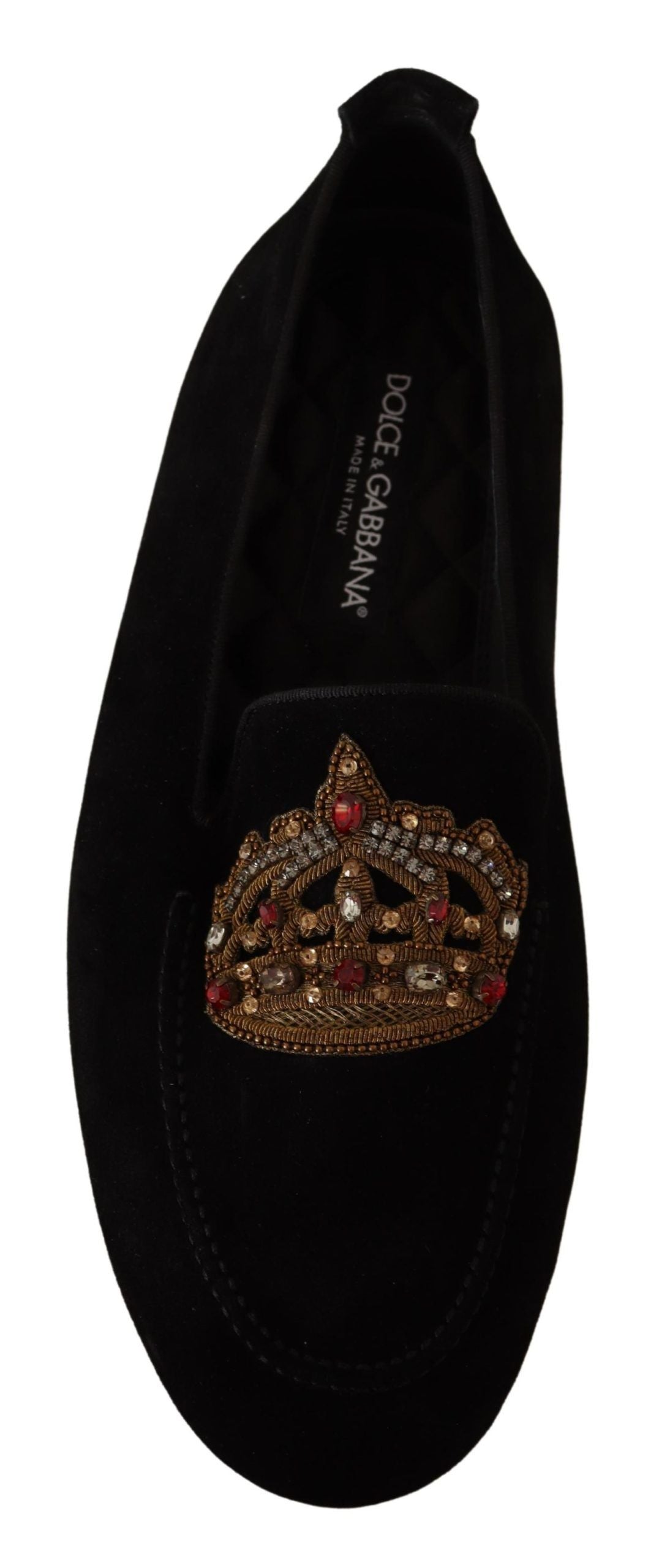 Mocassins Dolce & Gabbana en cuir noir avec couronne dorée et cristaux