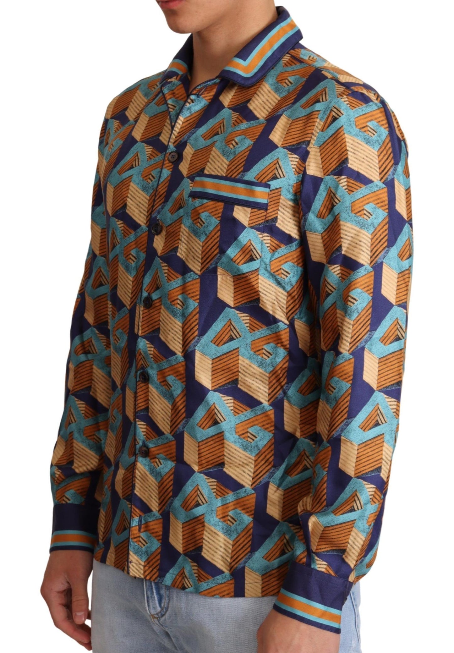 Chemise en soie multicolore Dolce & Gabbana avec logo DG pour homme