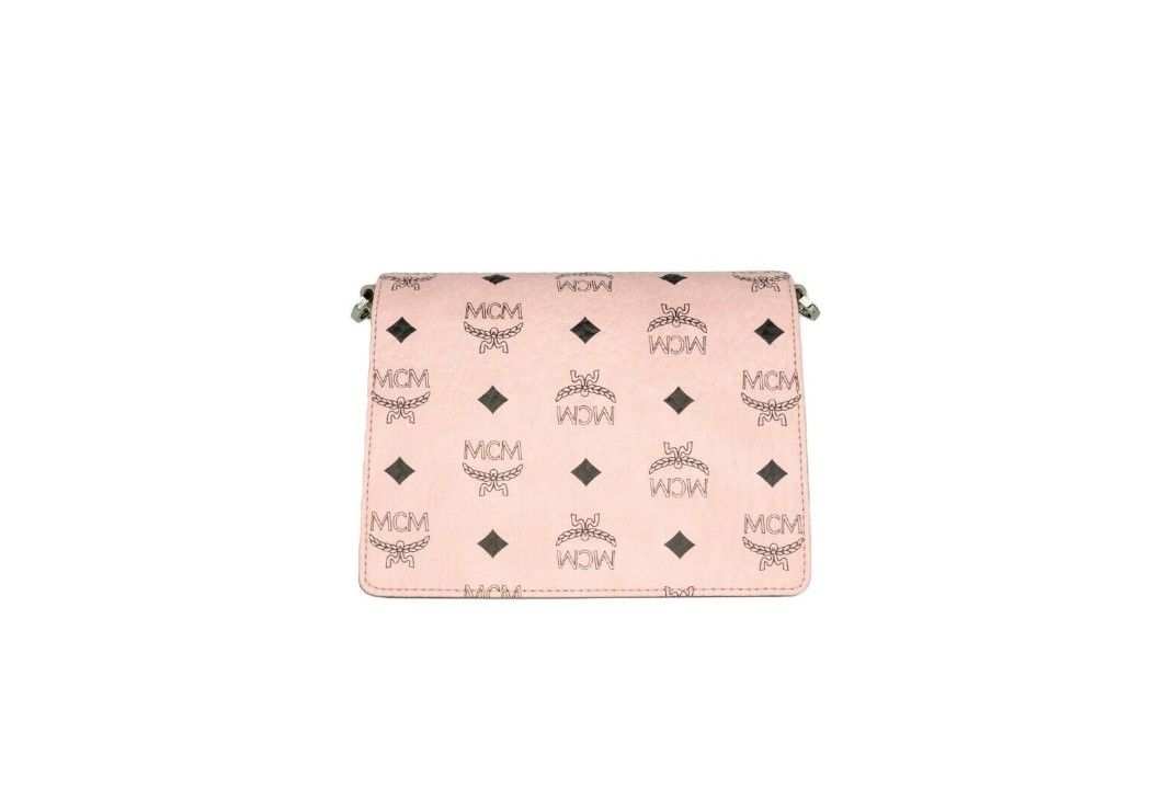 MCM Signature – Mini-Umhängetasche aus Leder mit Flap-Lock-Verschluss und Diamant-Logo in Zartrosa