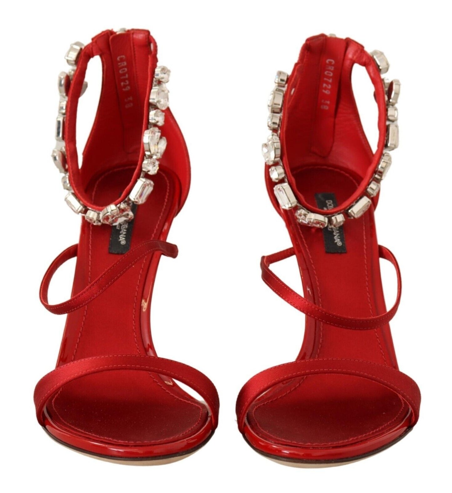 Sandales Dolce & Gabbana en satin rouge et cristaux, chaussures à talons Keira