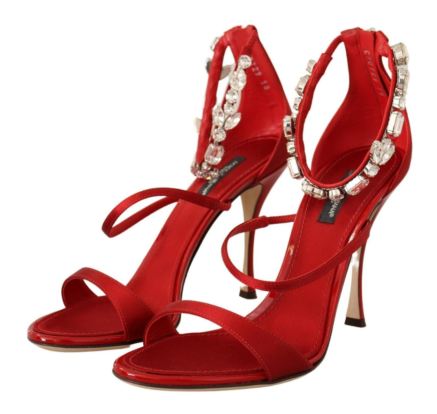 Sandales Dolce & Gabbana en satin rouge et cristaux, chaussures à talons Keira