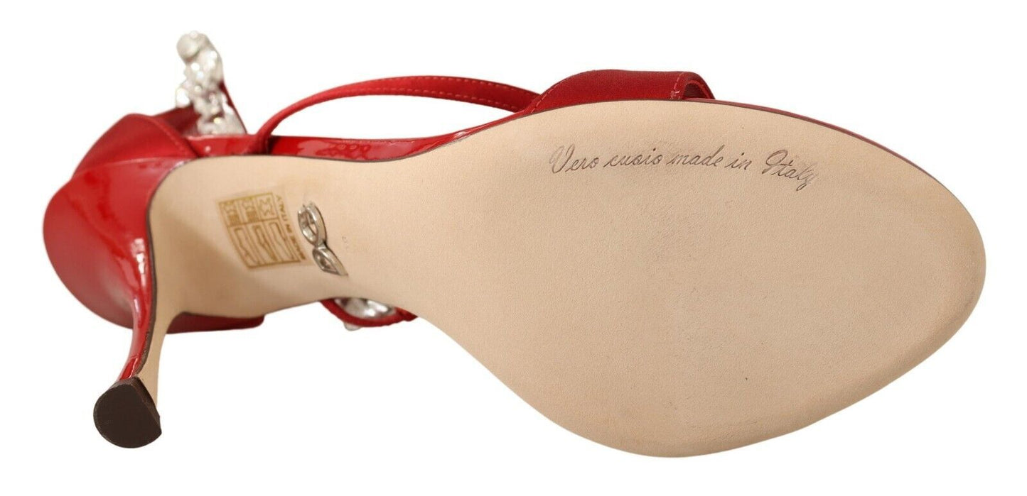 Sandales Dolce & Gabbana en satin rouge et cristaux, chaussures à talons Keira