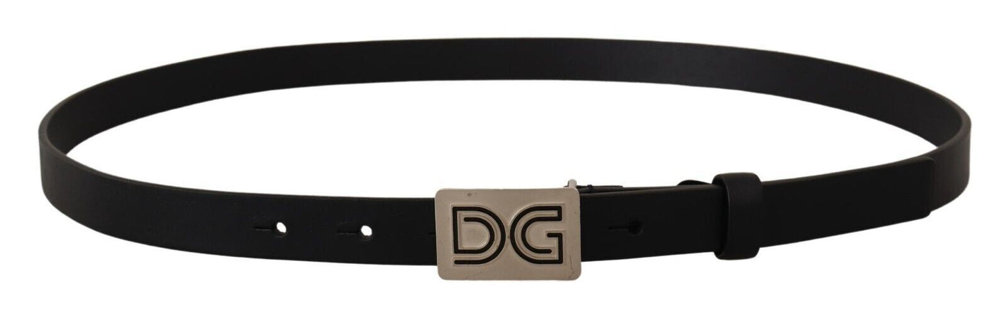 Ceinture Dolce & Gabbana en cuir noir avec boucle argentée et logo DG