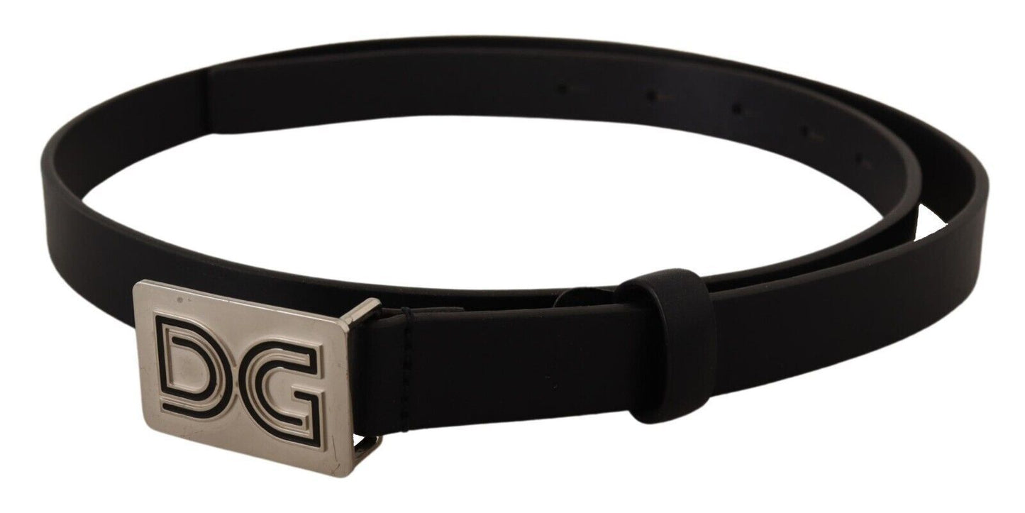 Ceinture Dolce & Gabbana en cuir noir avec boucle argentée et logo DG
