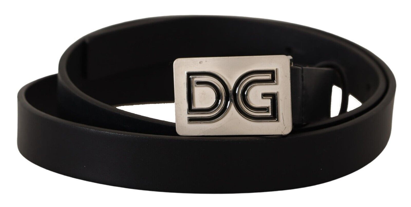 Ceinture Dolce & Gabbana en cuir noir avec boucle argentée et logo DG