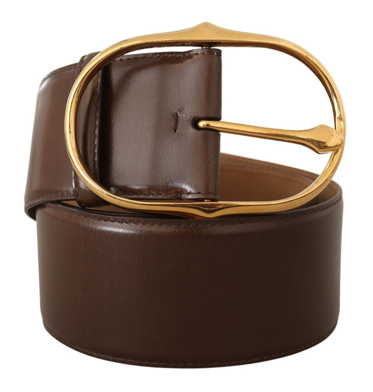 Ceinture Dolce & Gabbana en cuir marron avec boucle ovale en métal doré