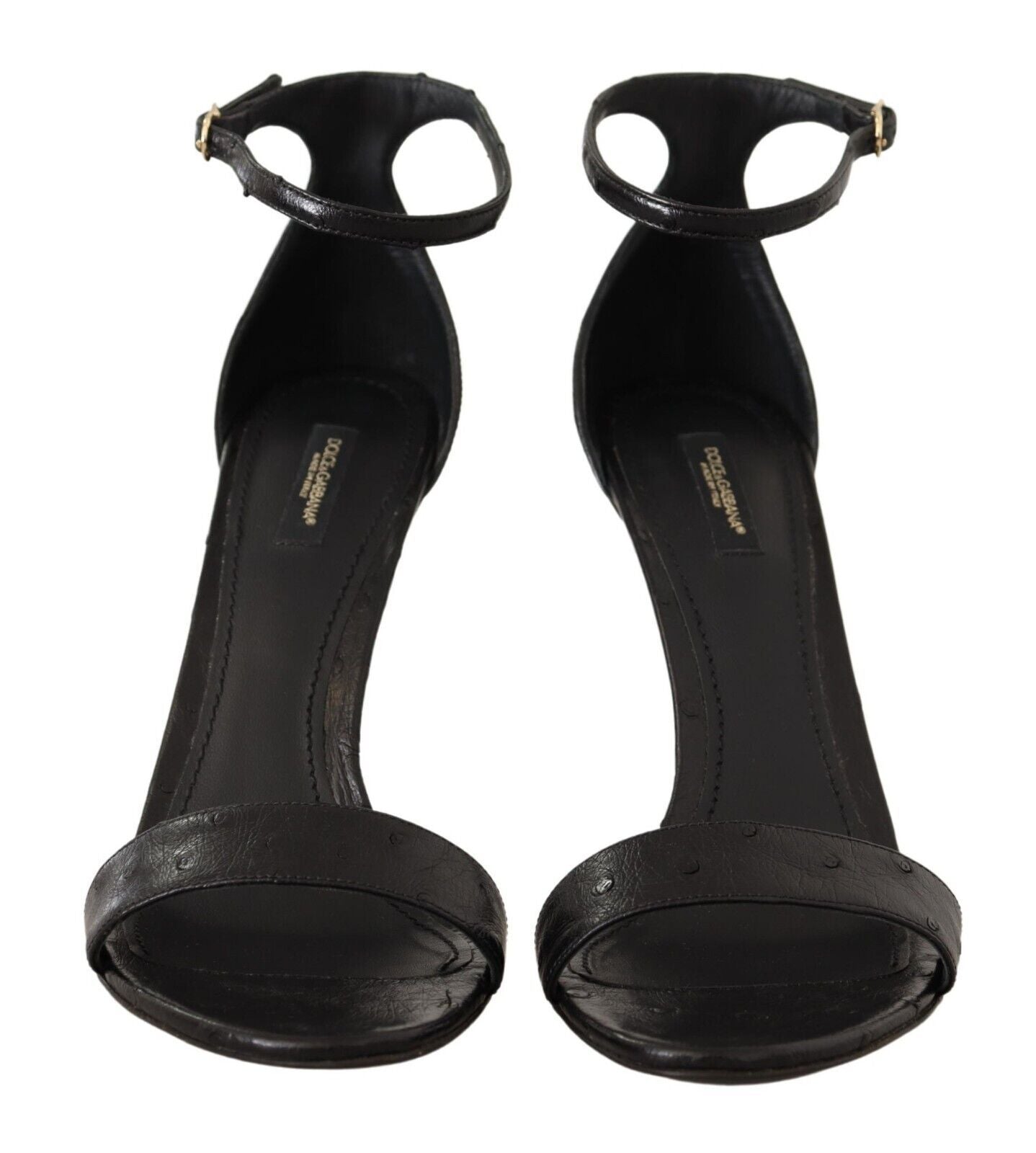 Sandales à talons et bride cheville en autruche noire Dolce & Gabbana
