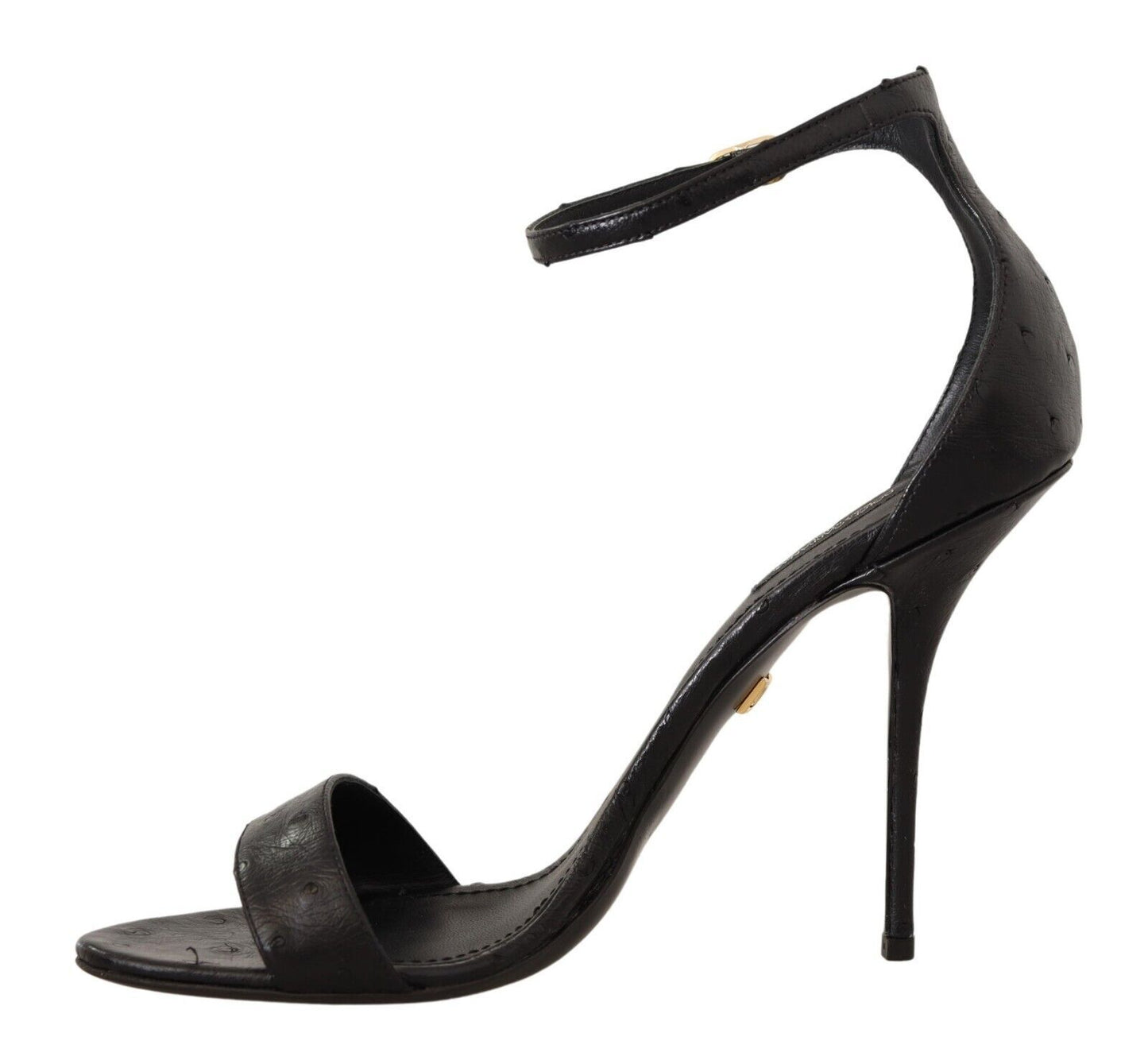 Sandales à talons et bride cheville en autruche noire Dolce & Gabbana