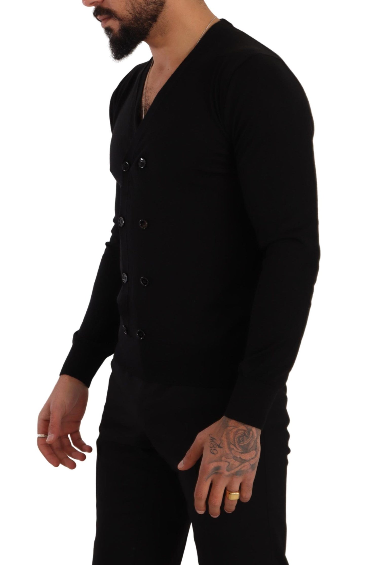 Pull cardigan boutonné en cachemire noir Dolce & Gabbana