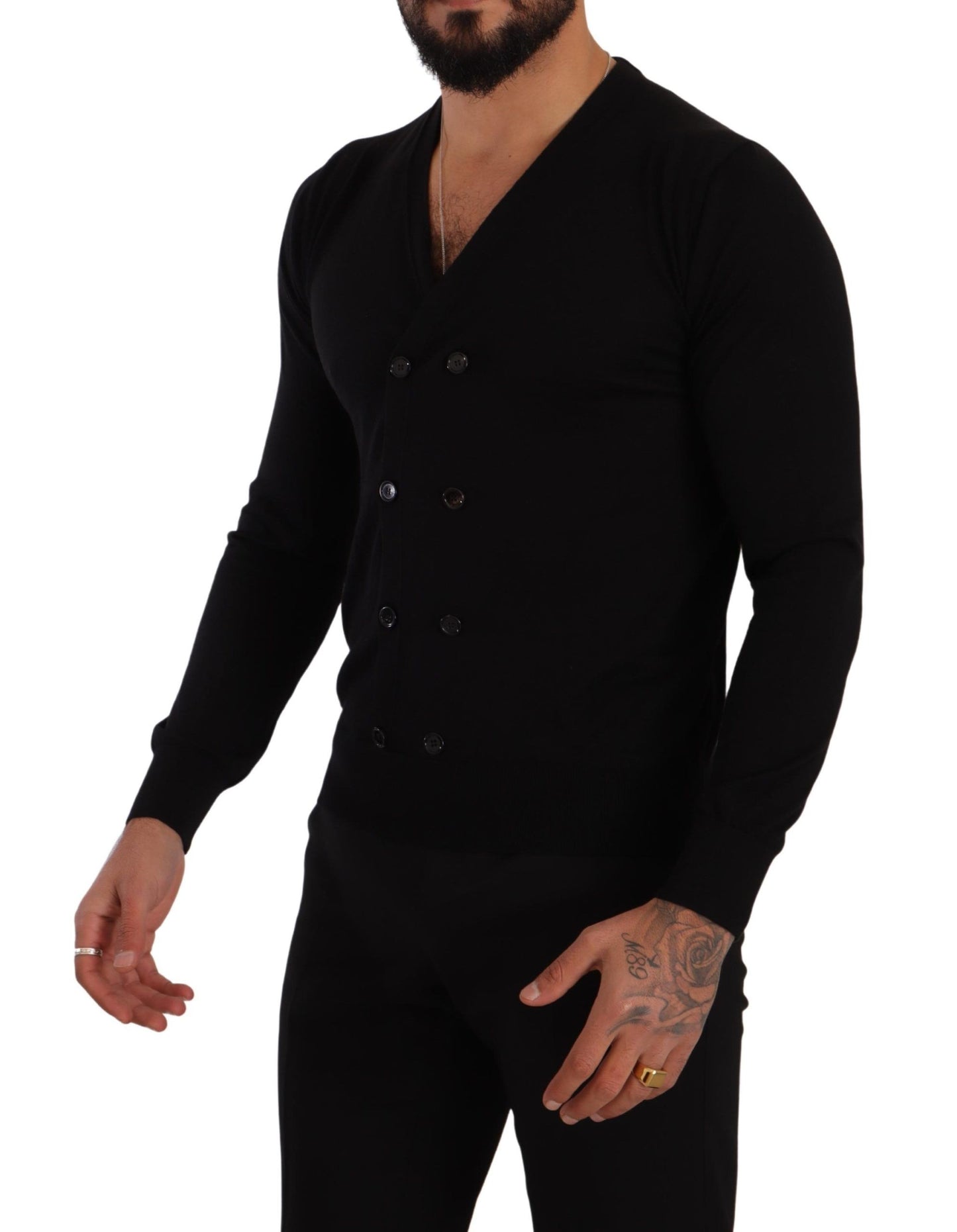 Pull cardigan boutonné en cachemire noir Dolce & Gabbana