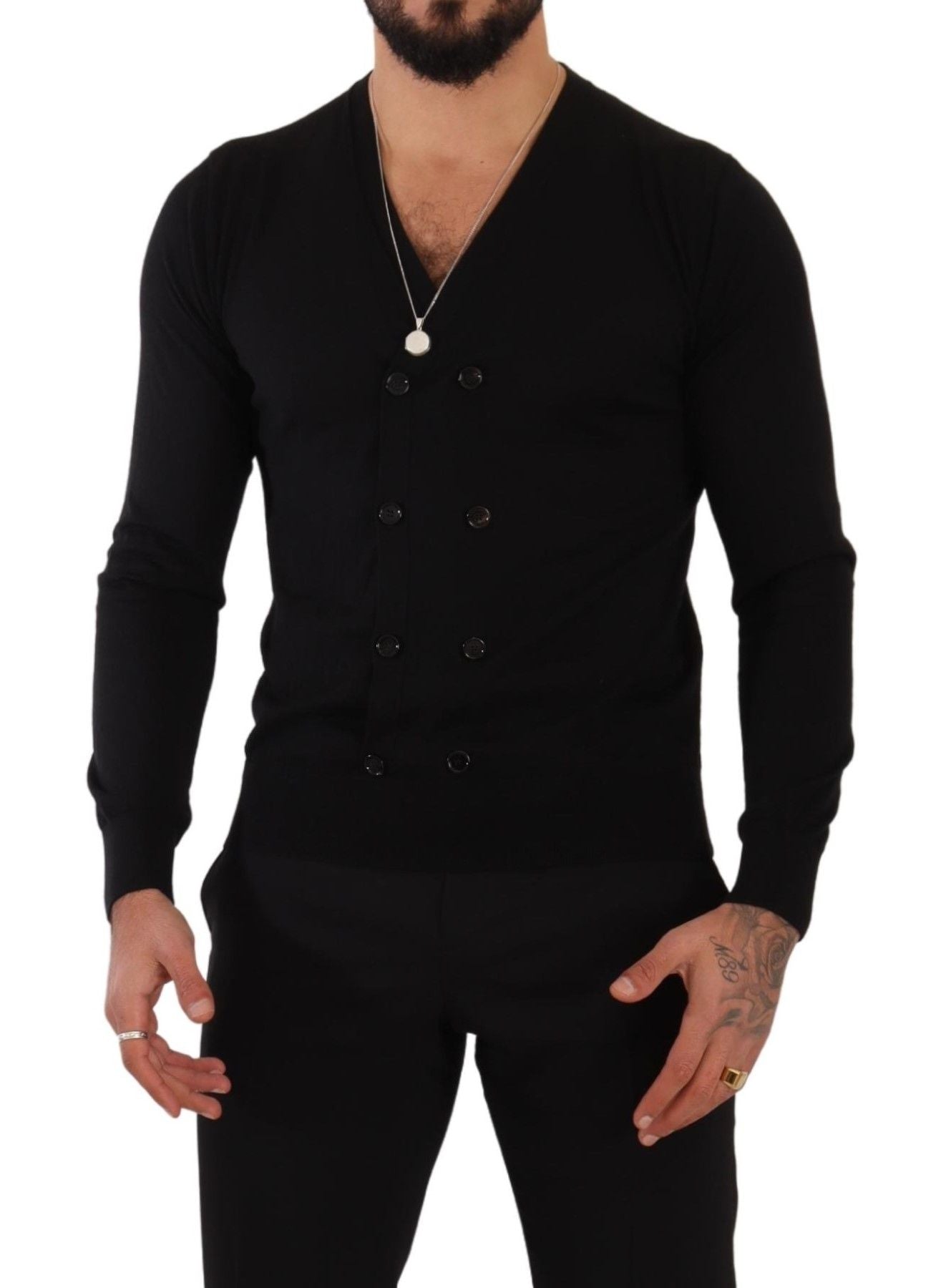 Pull cardigan boutonné en cachemire noir Dolce & Gabbana