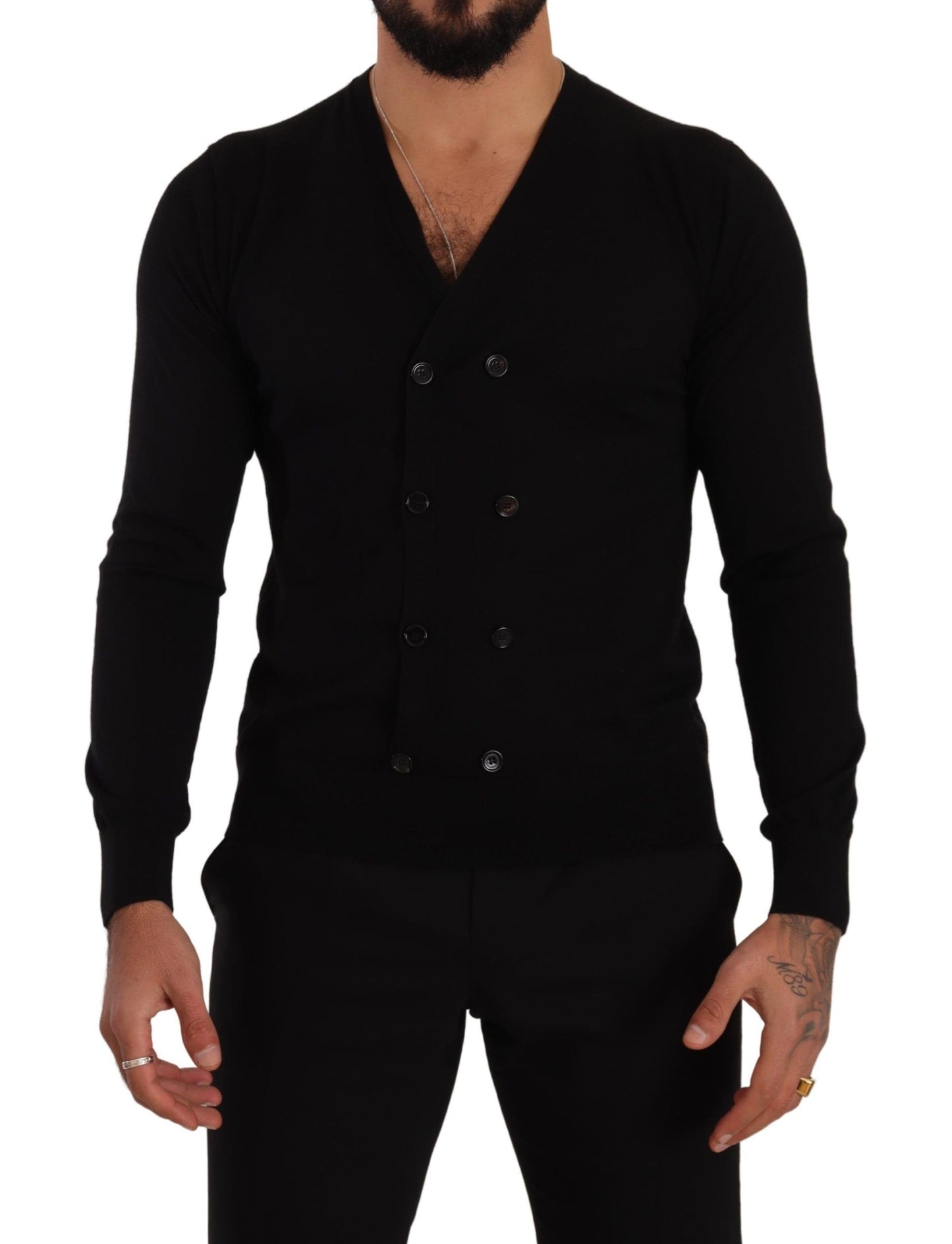 Pull cardigan boutonné en cachemire noir Dolce & Gabbana