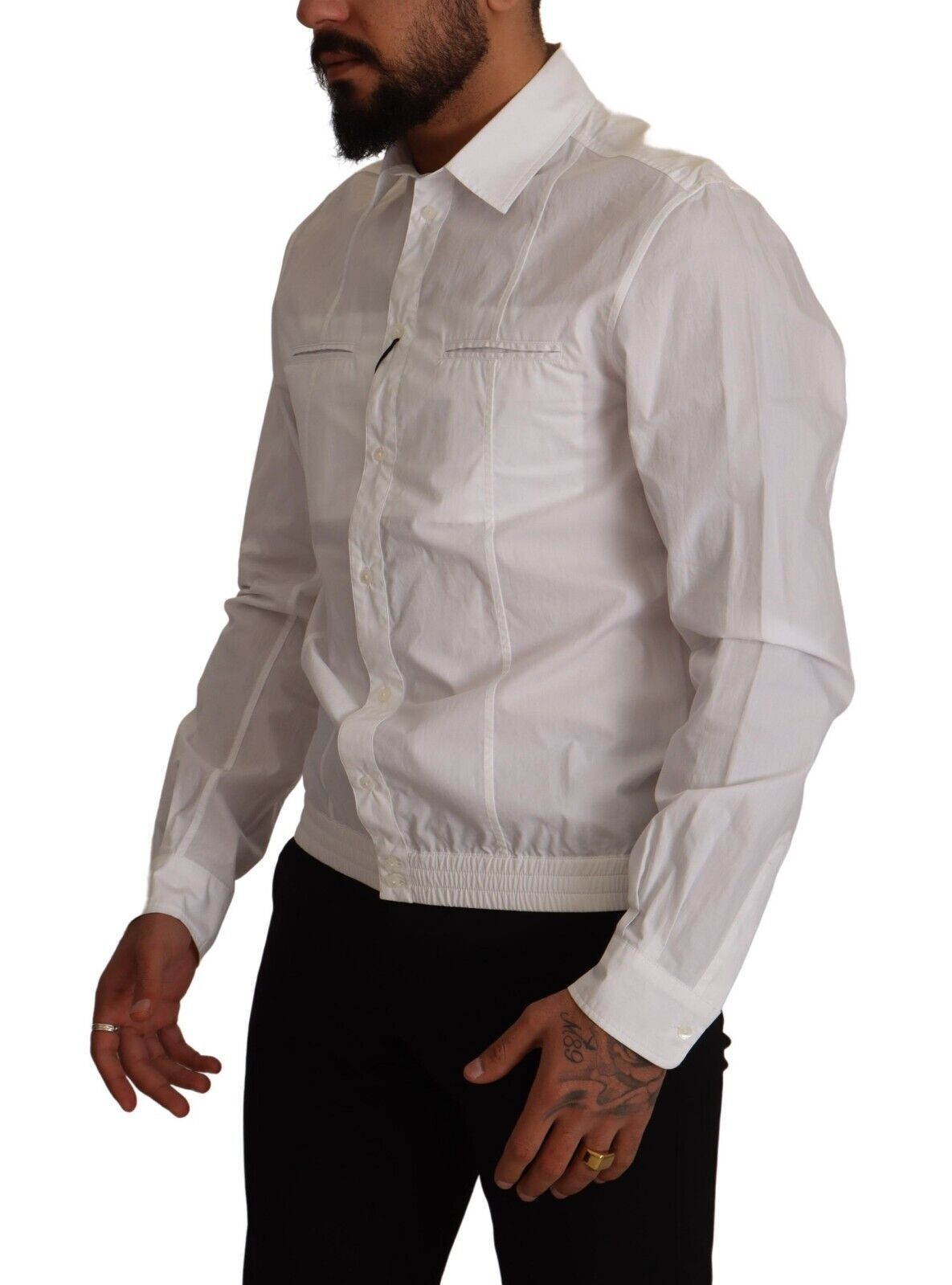 Chemise boutonnée à col pour homme en coton blanc Dolce & Gabbana
