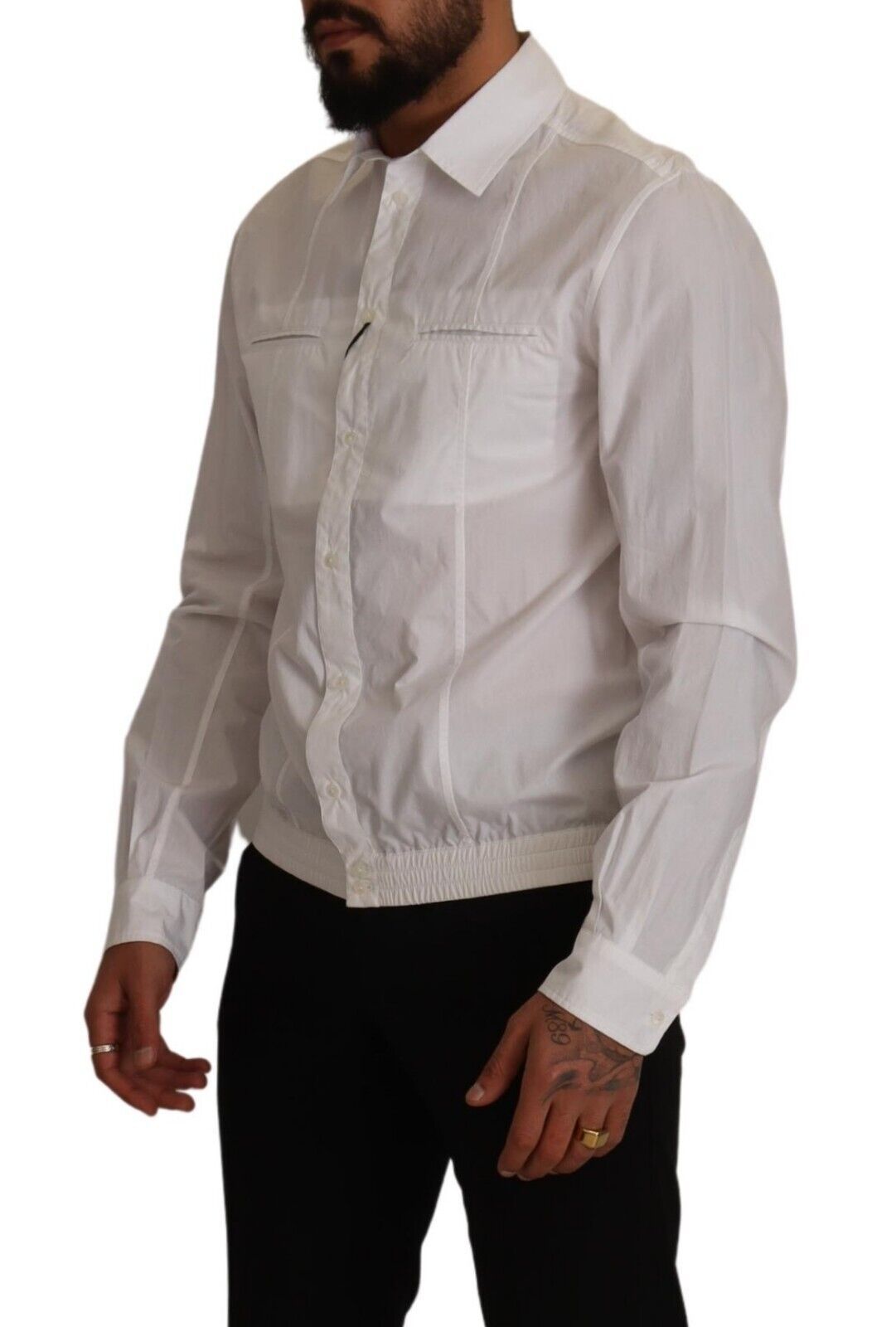 Chemise boutonnée à col pour homme en coton blanc Dolce & Gabbana