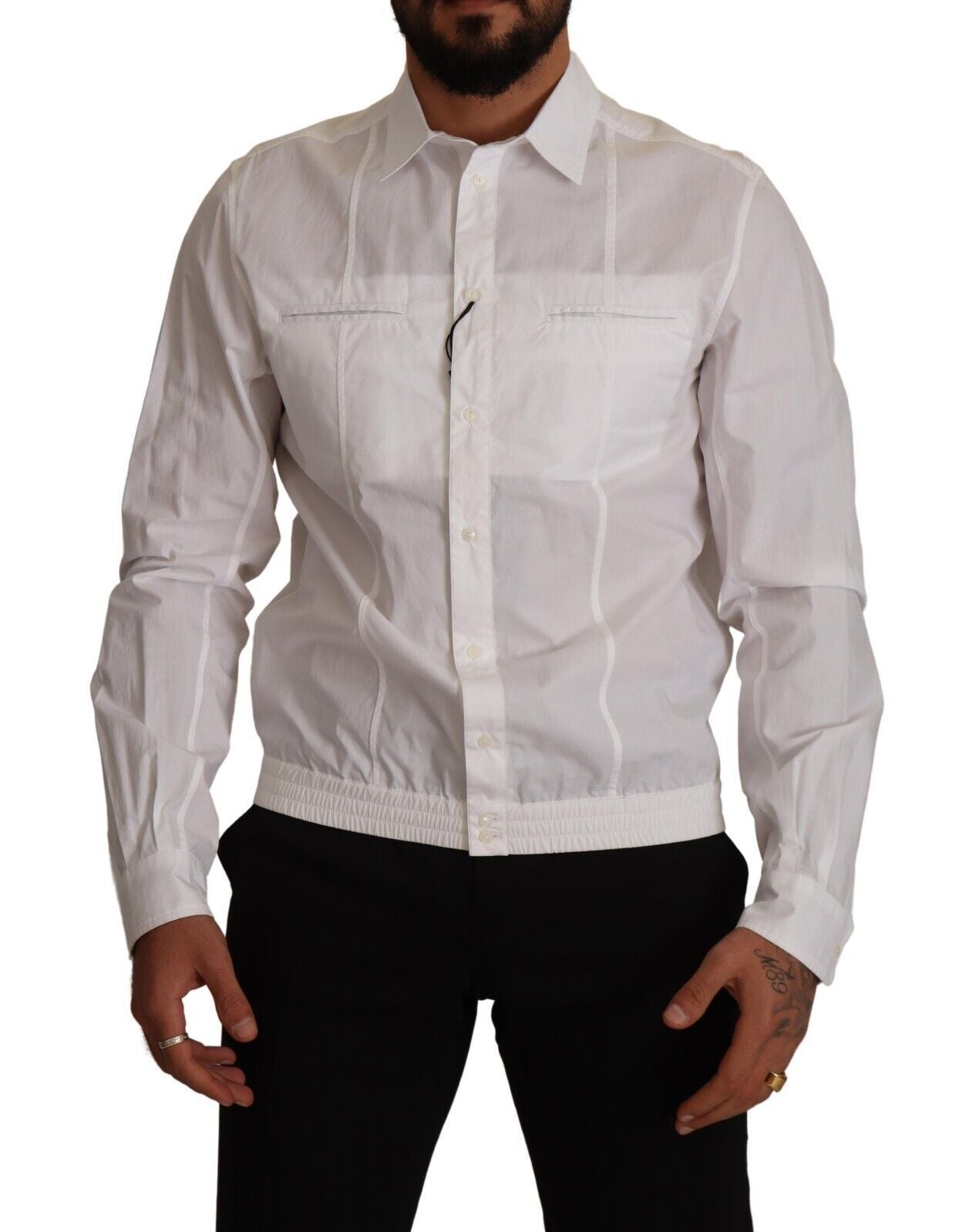 Chemise boutonnée à col pour homme en coton blanc Dolce & Gabbana