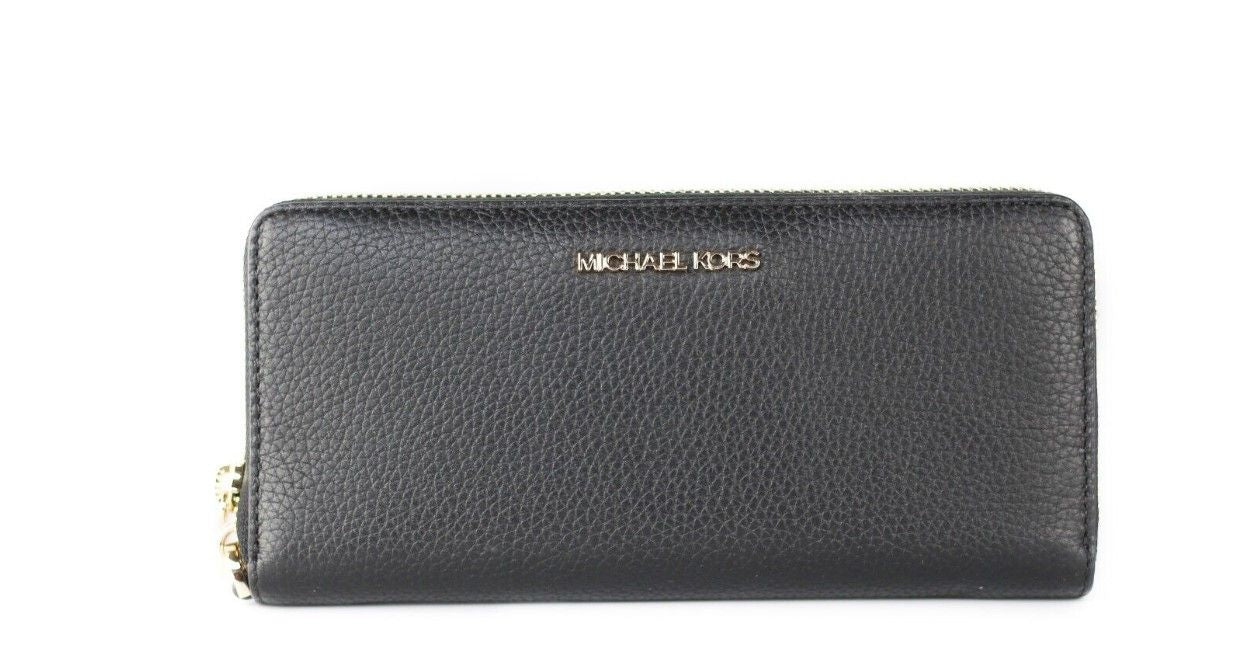 Michael Kors Jet Set Travel – Große Continental-Handgelenksbrieftasche aus schwarzem Kieselleder