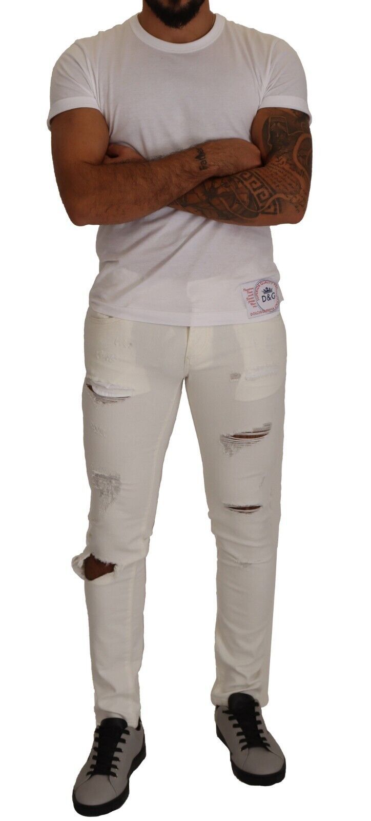 Jean skinny en coton blanc déchiré Dolce & Gabbana pour homme