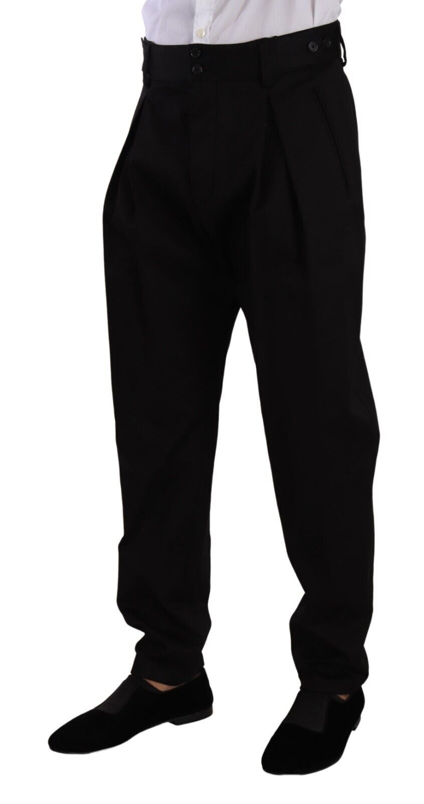 Pantalon habillé taille haute en coton noir Dolce & Gabbana pour homme