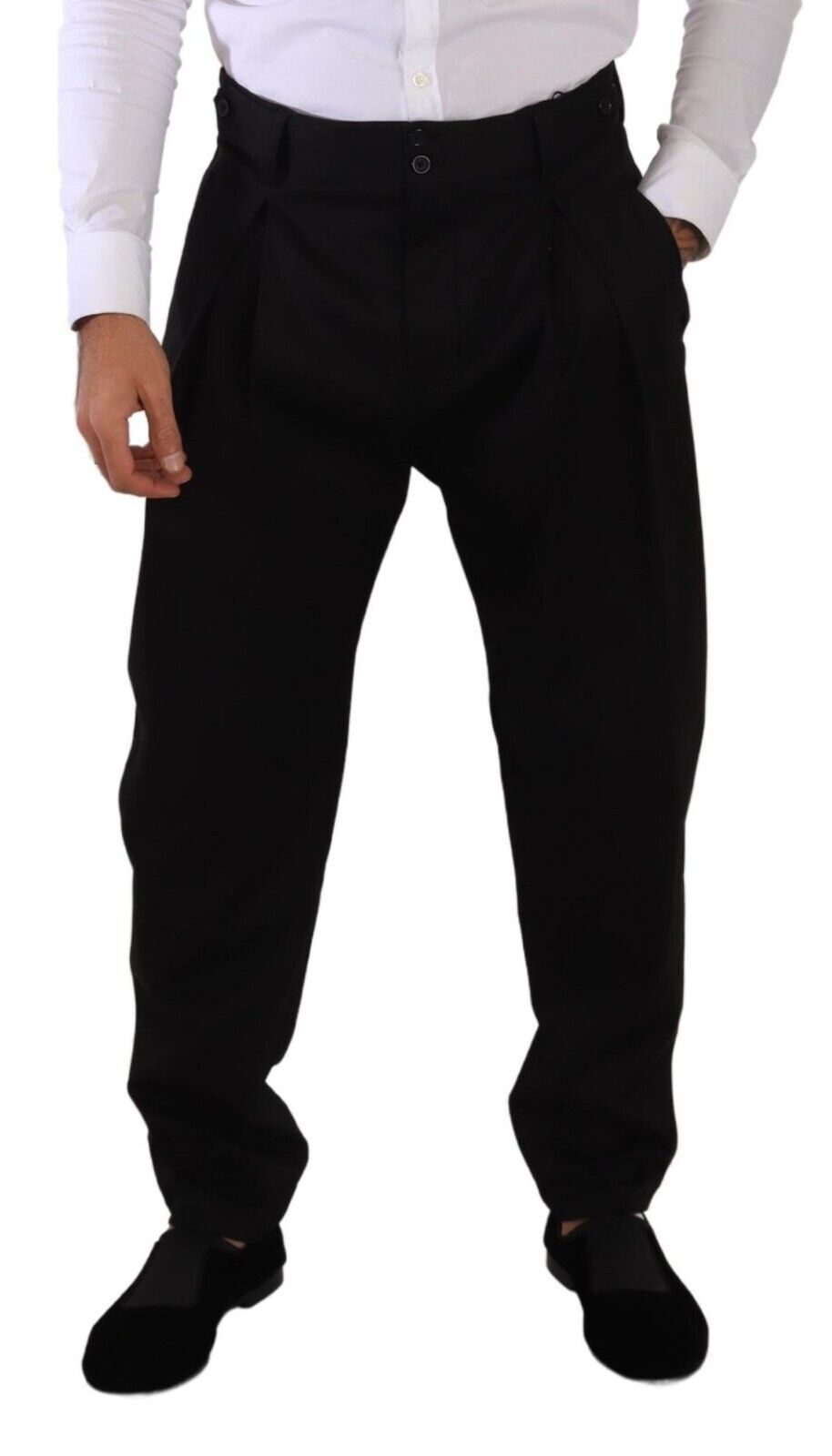 Pantalon habillé taille haute en coton noir Dolce & Gabbana pour homme
