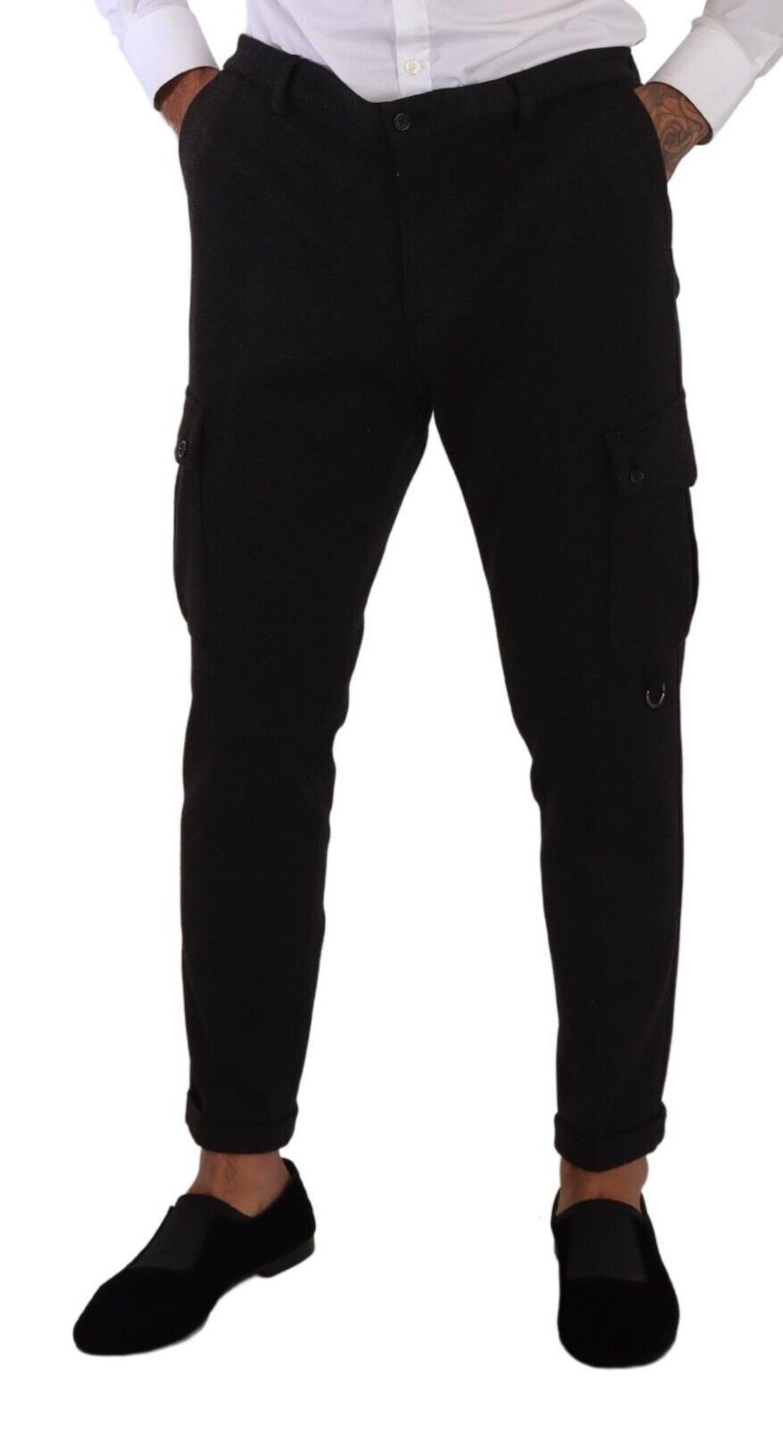 Pantalon cargo skinny en viscose noire Dolce & Gabbana pour homme