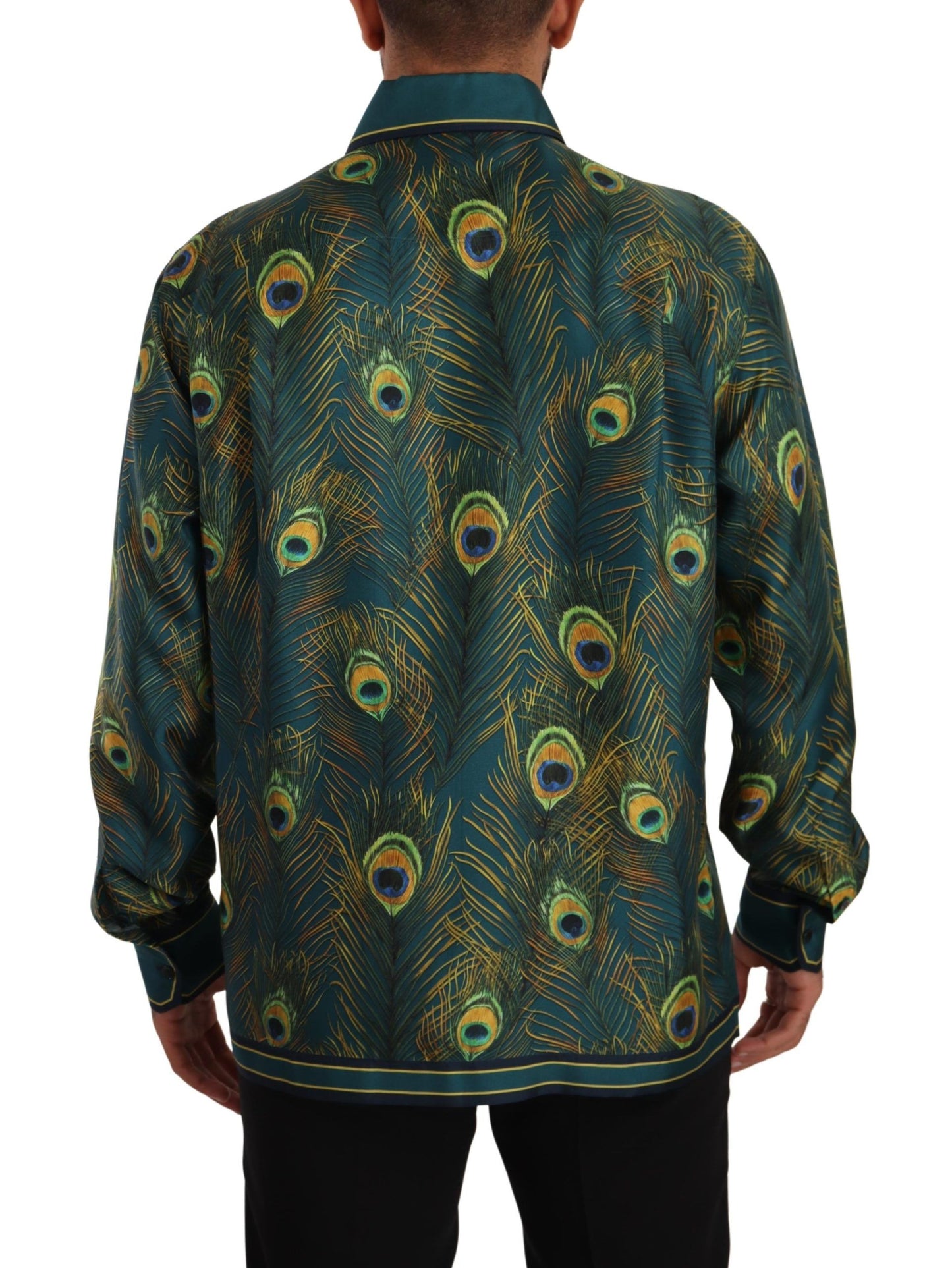 Chemise de pyjama en soie à imprimé plumes de paon Dolce & Gabbana pour homme
