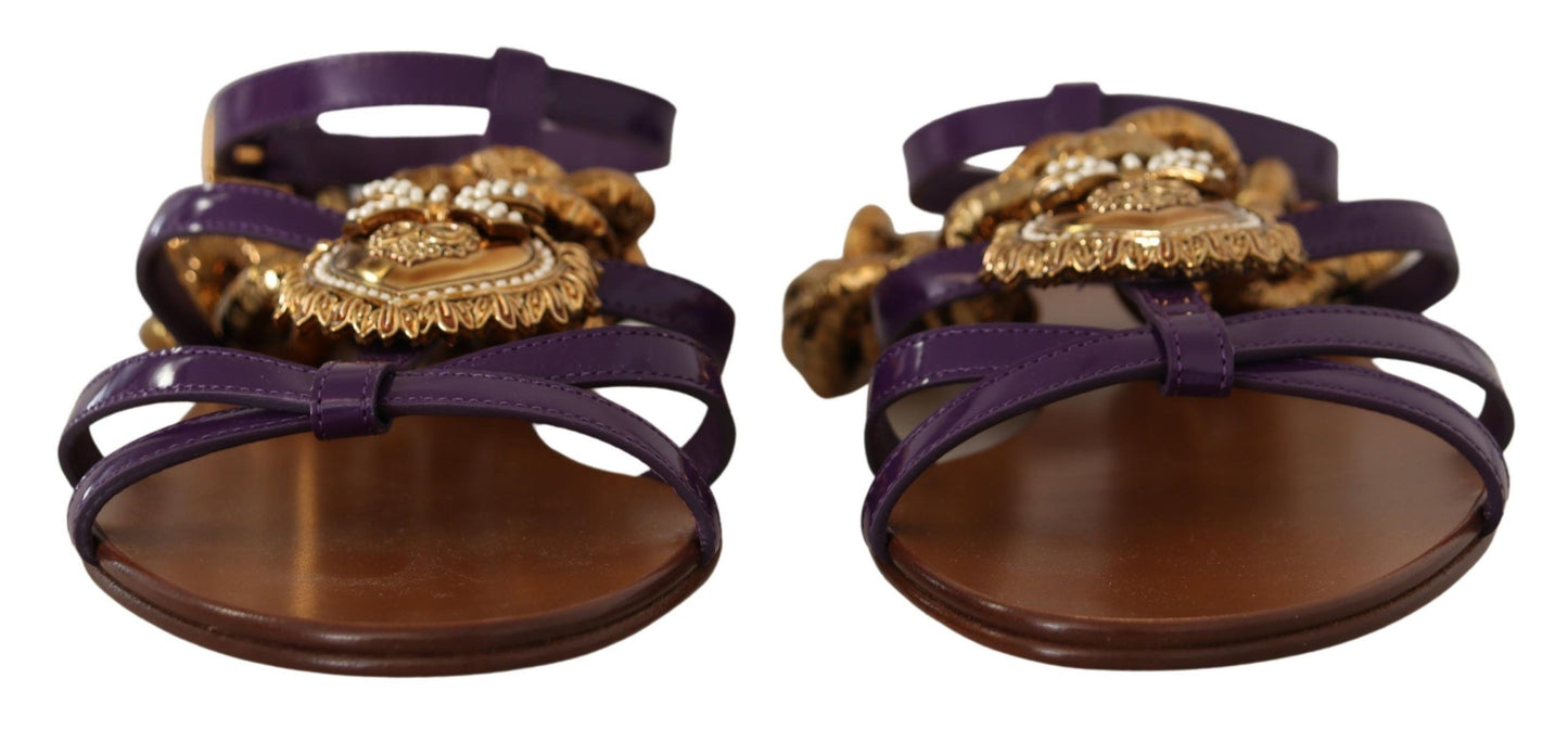Sandales plates Dolce & Gabbana en cuir violet Devotion
