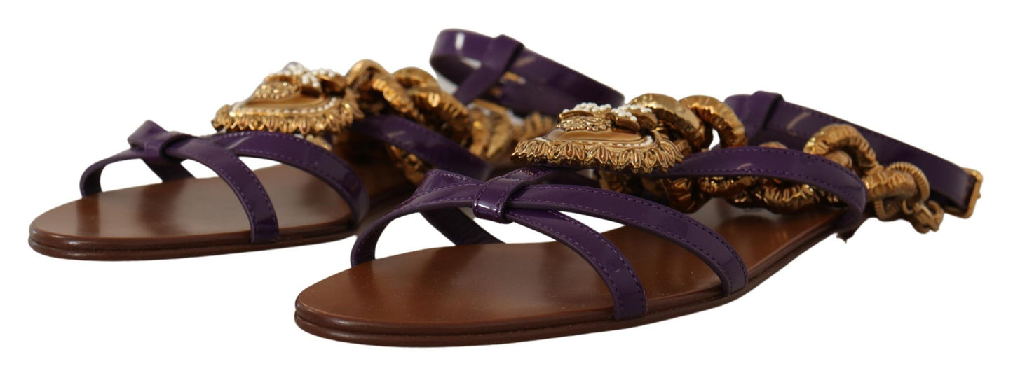 Sandales plates Dolce & Gabbana en cuir violet Devotion