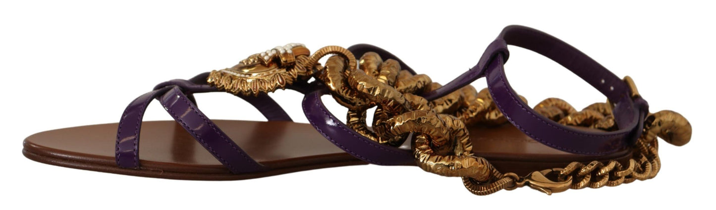 Sandales plates Dolce & Gabbana en cuir violet Devotion
