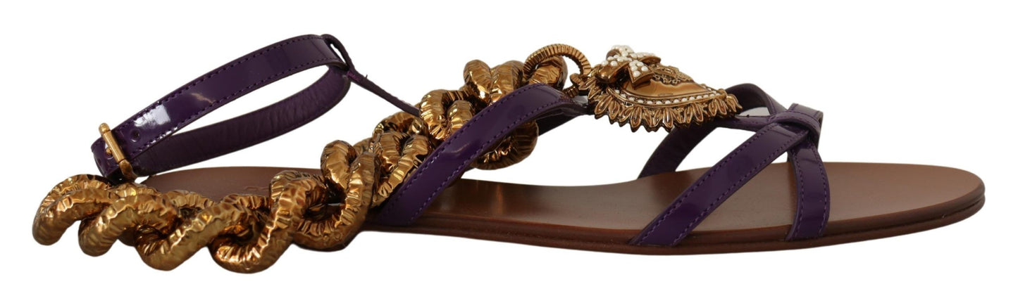 Sandales plates Dolce & Gabbana en cuir violet Devotion