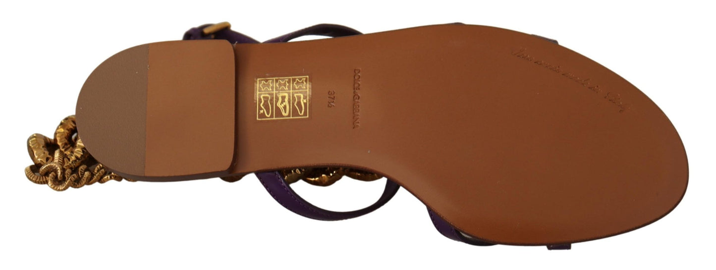 Sandales plates Dolce & Gabbana en cuir violet Devotion