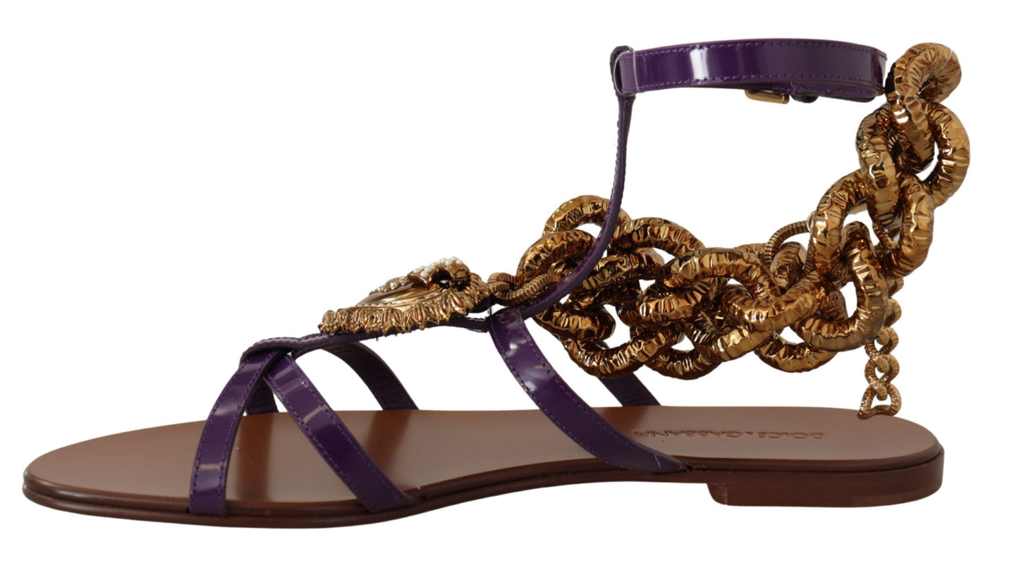 Sandales plates Dolce & Gabbana en cuir violet Devotion