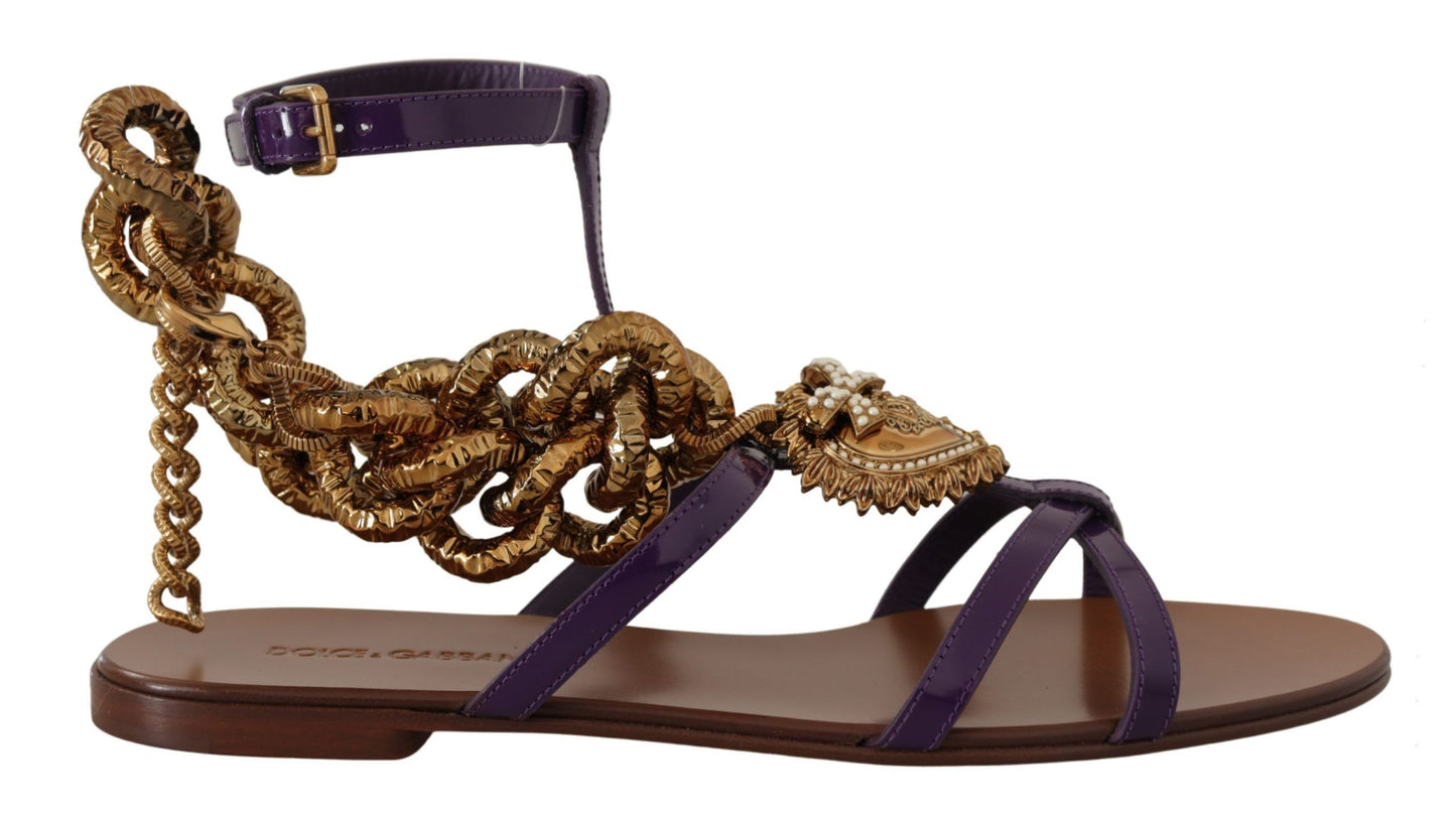 Sandales plates Dolce & Gabbana en cuir violet Devotion